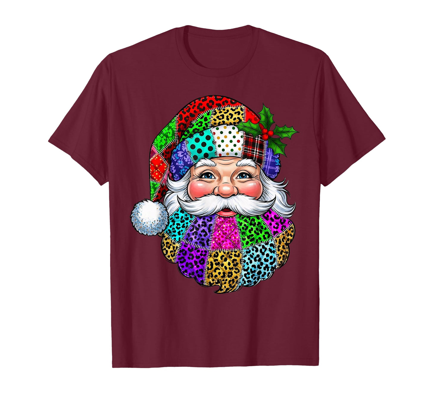 Retro Patchwork Santa Claus Christmas Funny Vintage Xmas T-Shirt