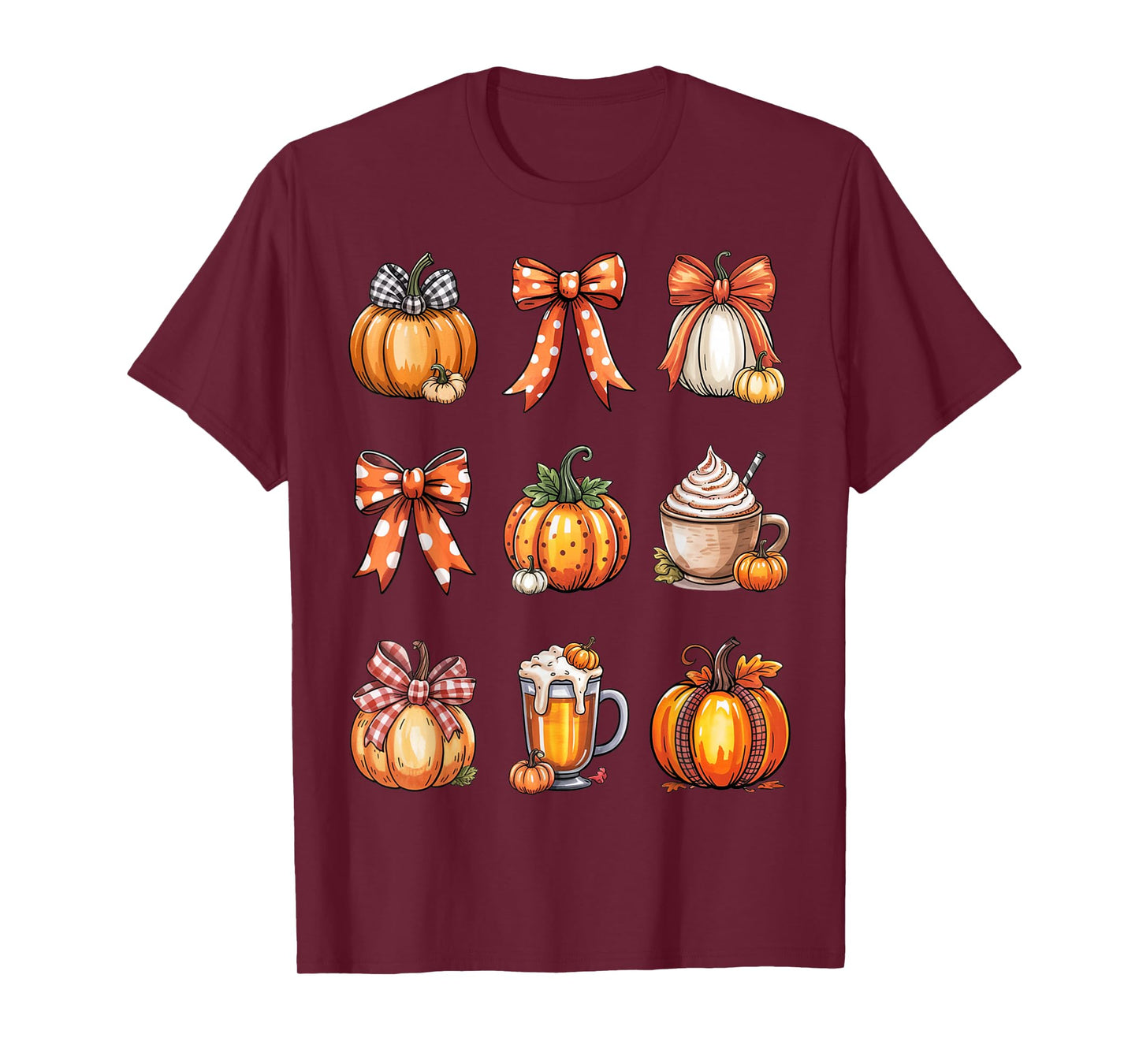 Retro Thanksgiving Pumpkin Coquette Bow Pumpkin Spice Plaid T-Shirt
