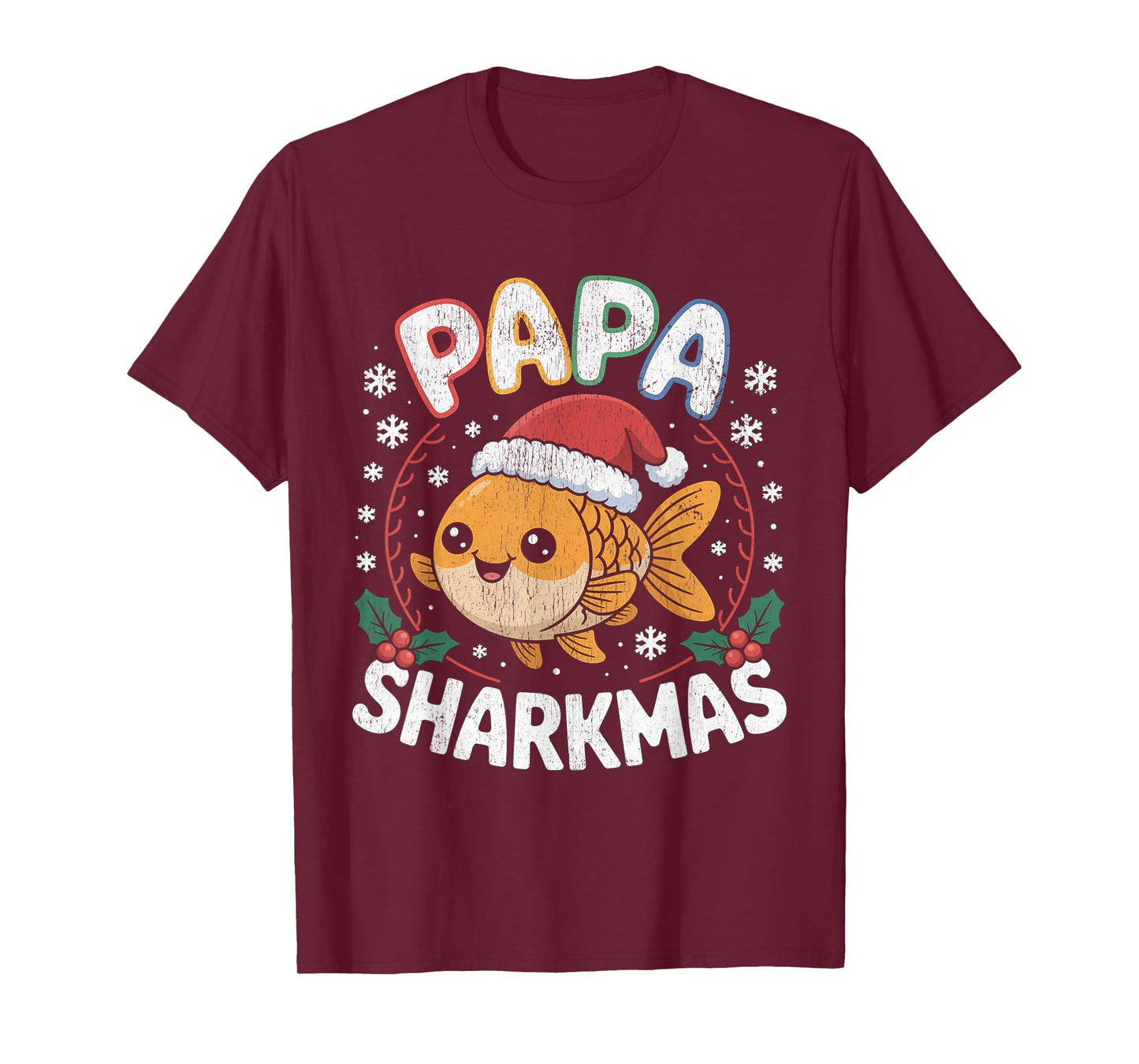 Papa Sharkmas Funny Shark Santa Hat Ugly Christmas Sweater T-Shirt
