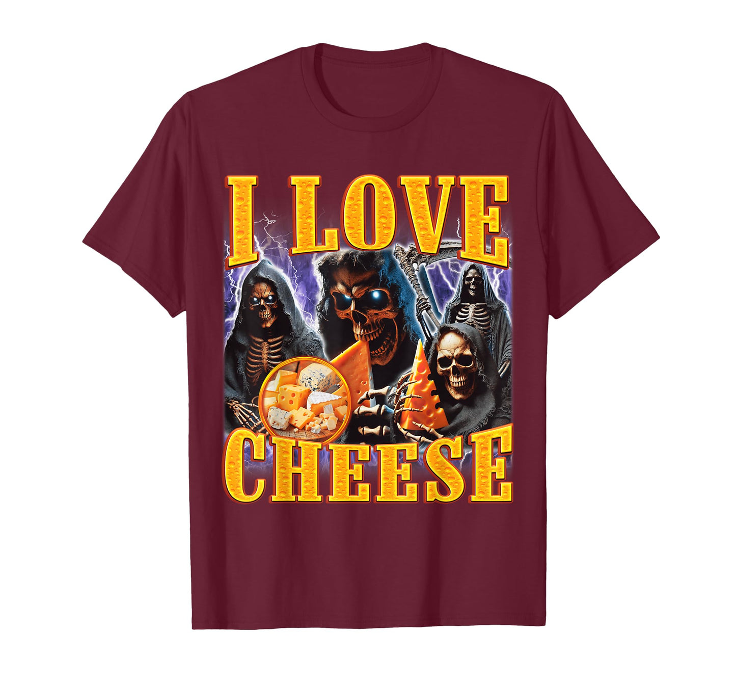 I Love Cheese Funny Skeleton Meme Weird T-Shirt