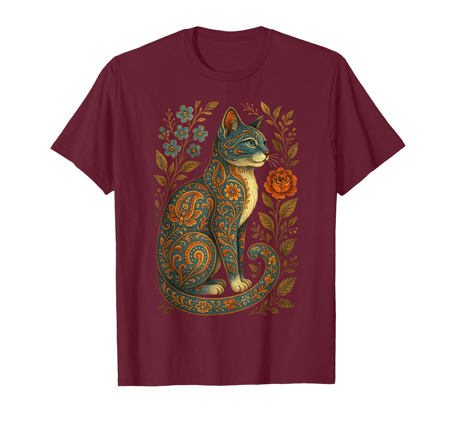 Cute Cat Lover Vintage Flowers Art Pattern Aesthetic T-Shirt