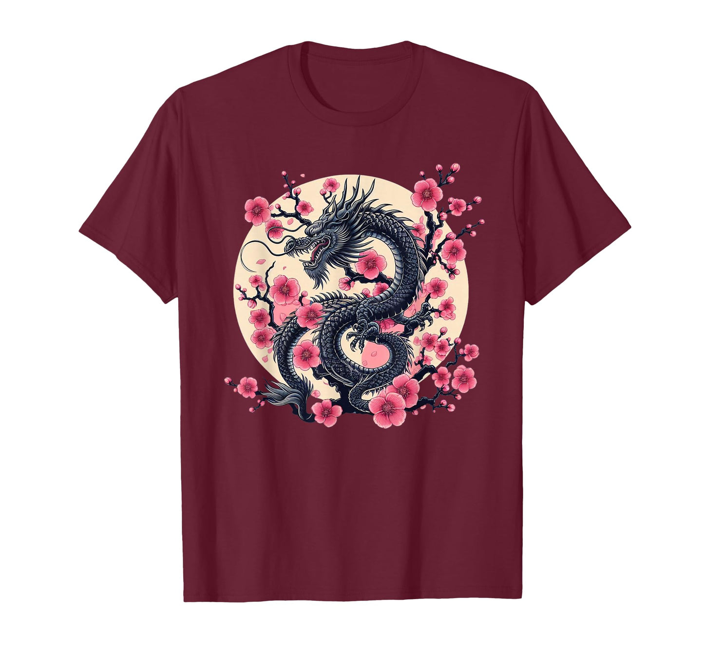 Vintage Chinese Dragon Asian Art Cherry Blossom Pink Flower T-Shirt