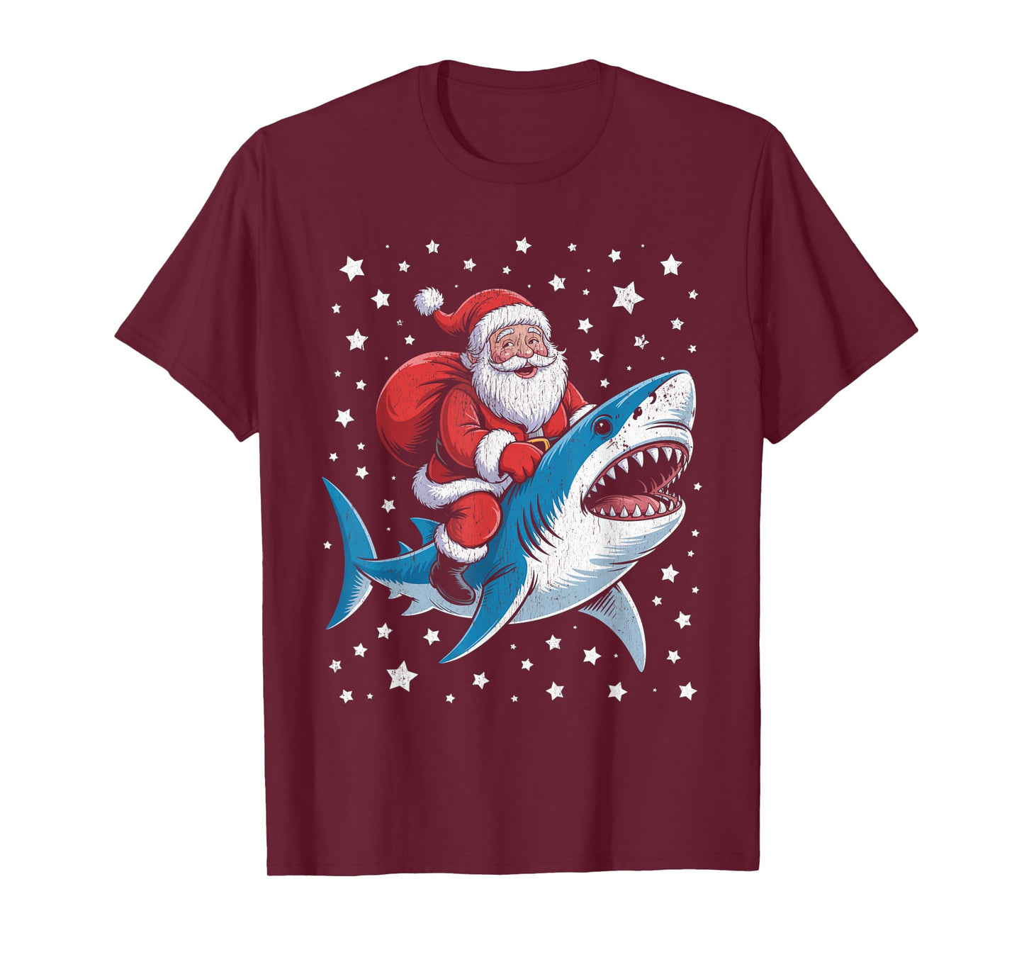 Funny Santa Riding Shark Christmas T-Shirt