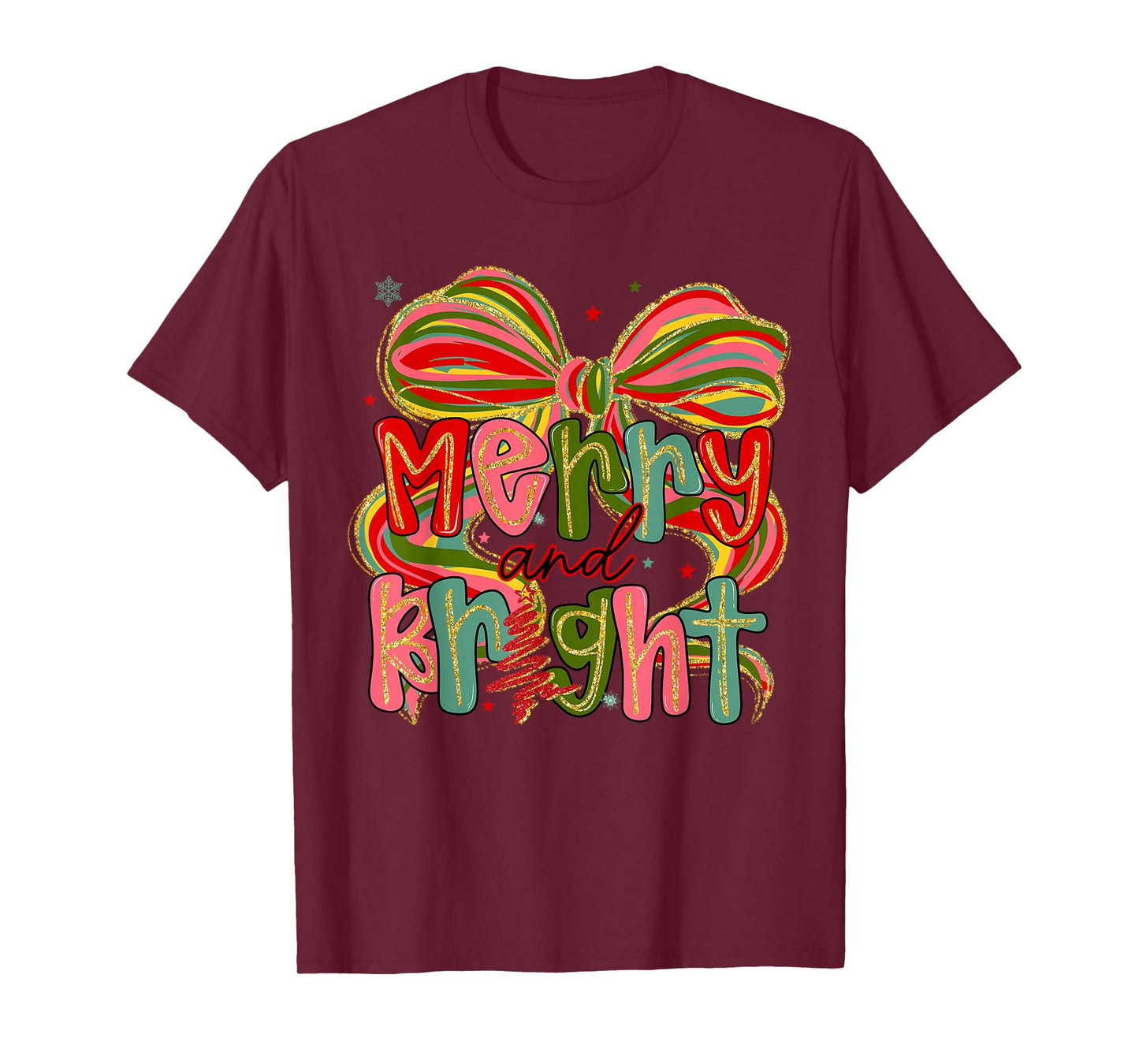 Merry & Bright Coquette Bow Christmas Xmas Pajamas Holiday T-Shirt