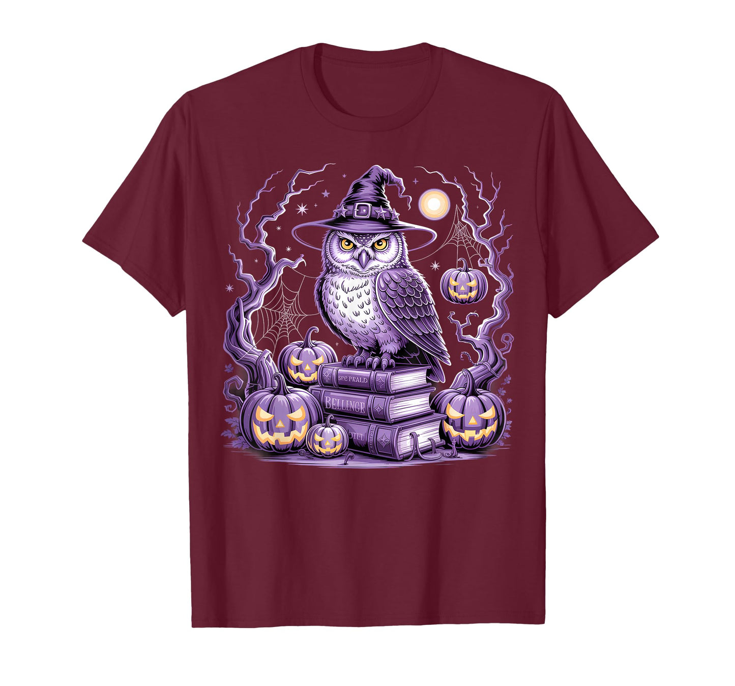 Witch Owl Haunted Pumpkins Moon Gothic Halloween Design T-Shirt