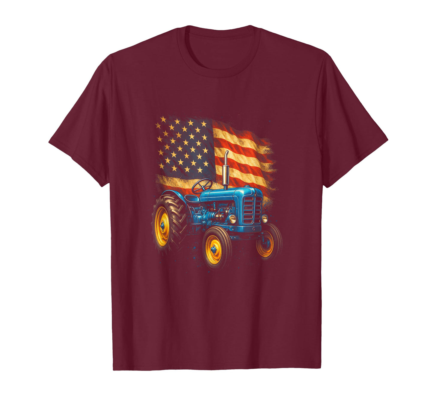 Vintage Tractor with American Flag - Patriotic Farm USA T-Shirt