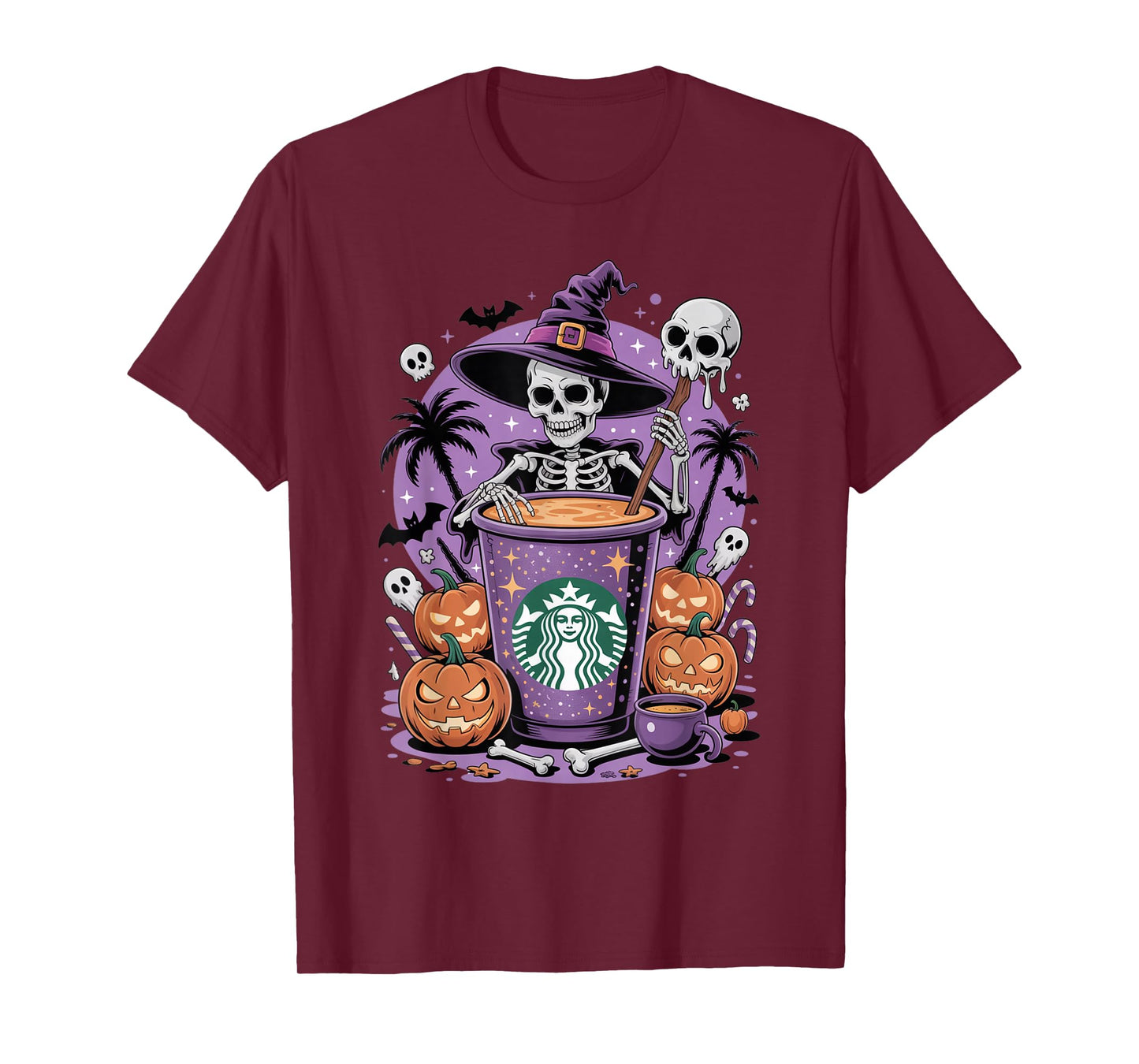 Spooky Skeleton Pumpkin Latte Cauldron T-Shirt