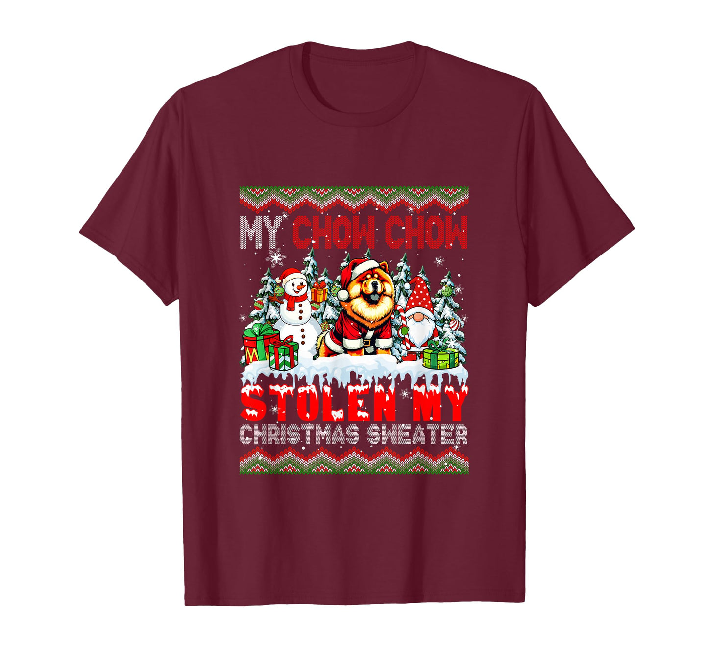 My Chow Chow Stolen My Christmas Sweater Santa Dog Gnome T-Shirt