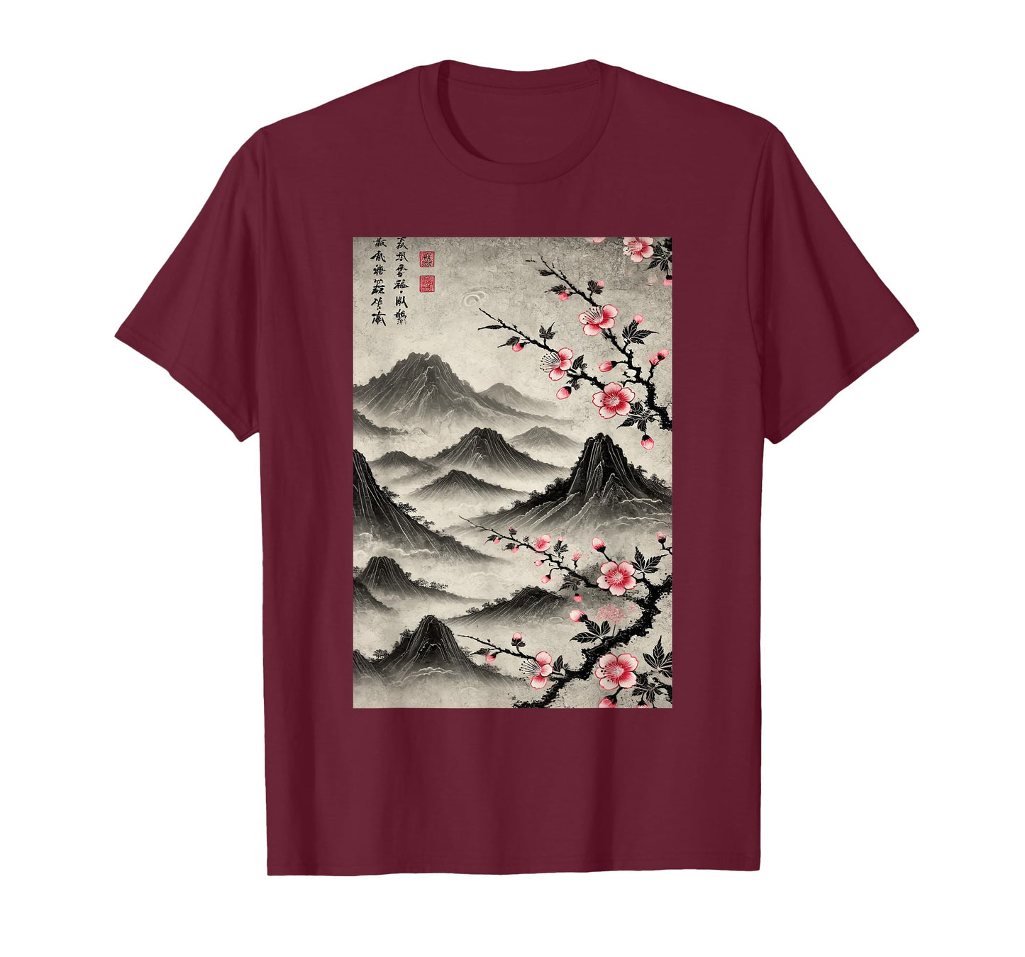 Japanese Graphical Art Vintage Cherry Blossom Woodblock T-Shirt