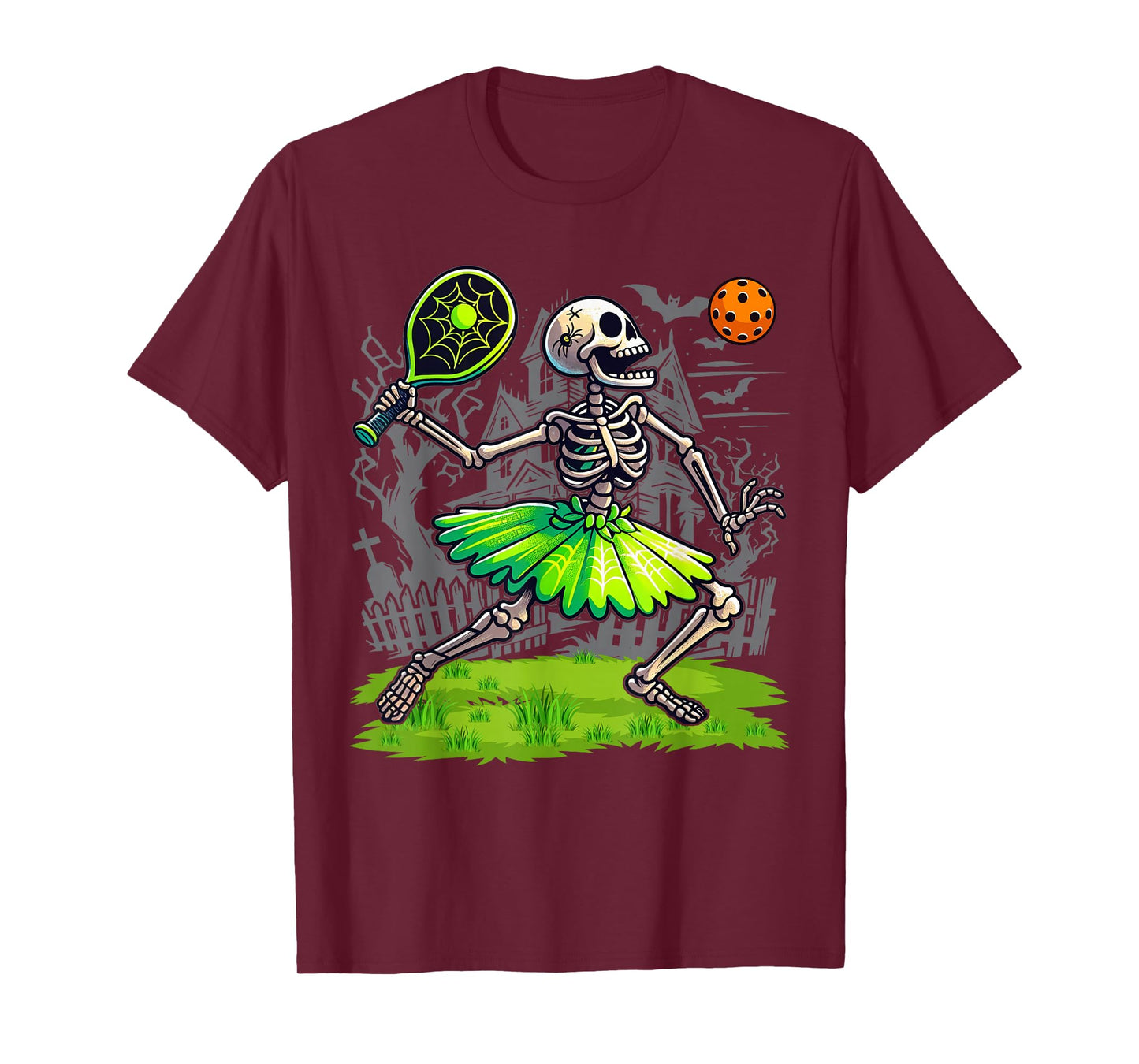 Spooky Pickleball Halloween Skeleton Women T-Shirt