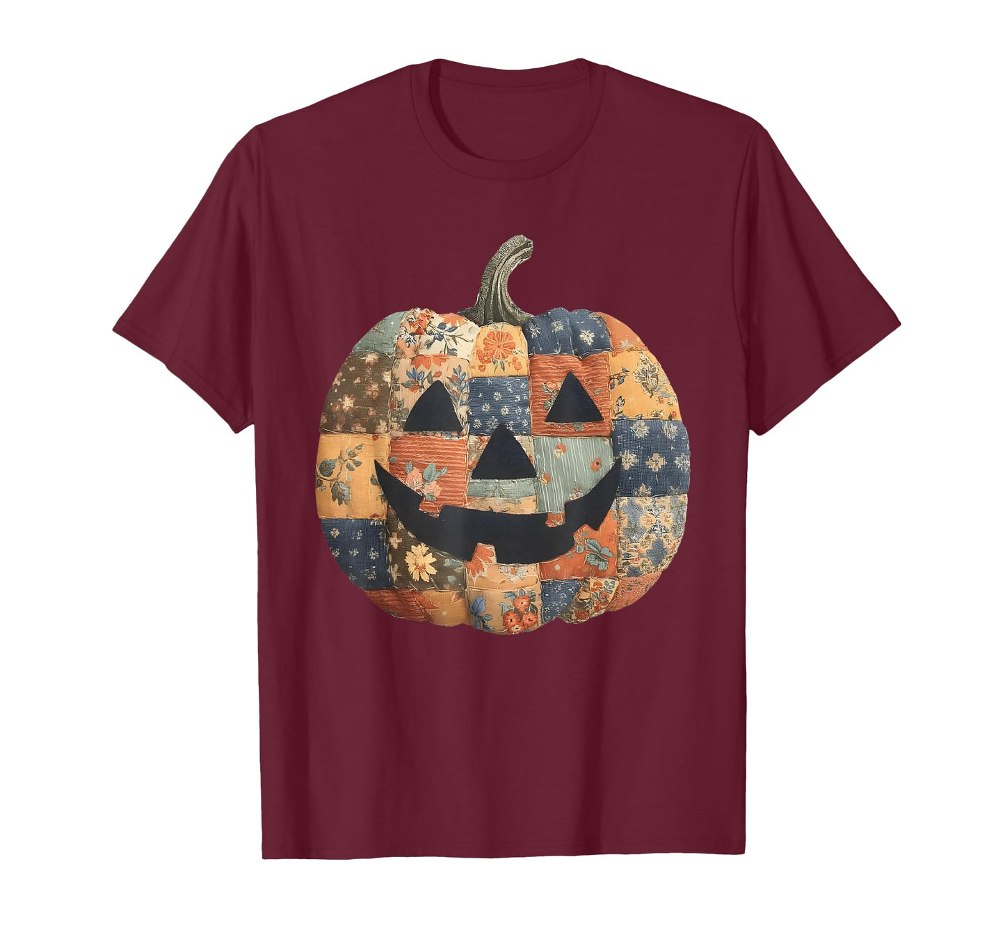 Vintage Halloween Patchwork Pumpkin Quilted Fall Aesthetic T-Shirt