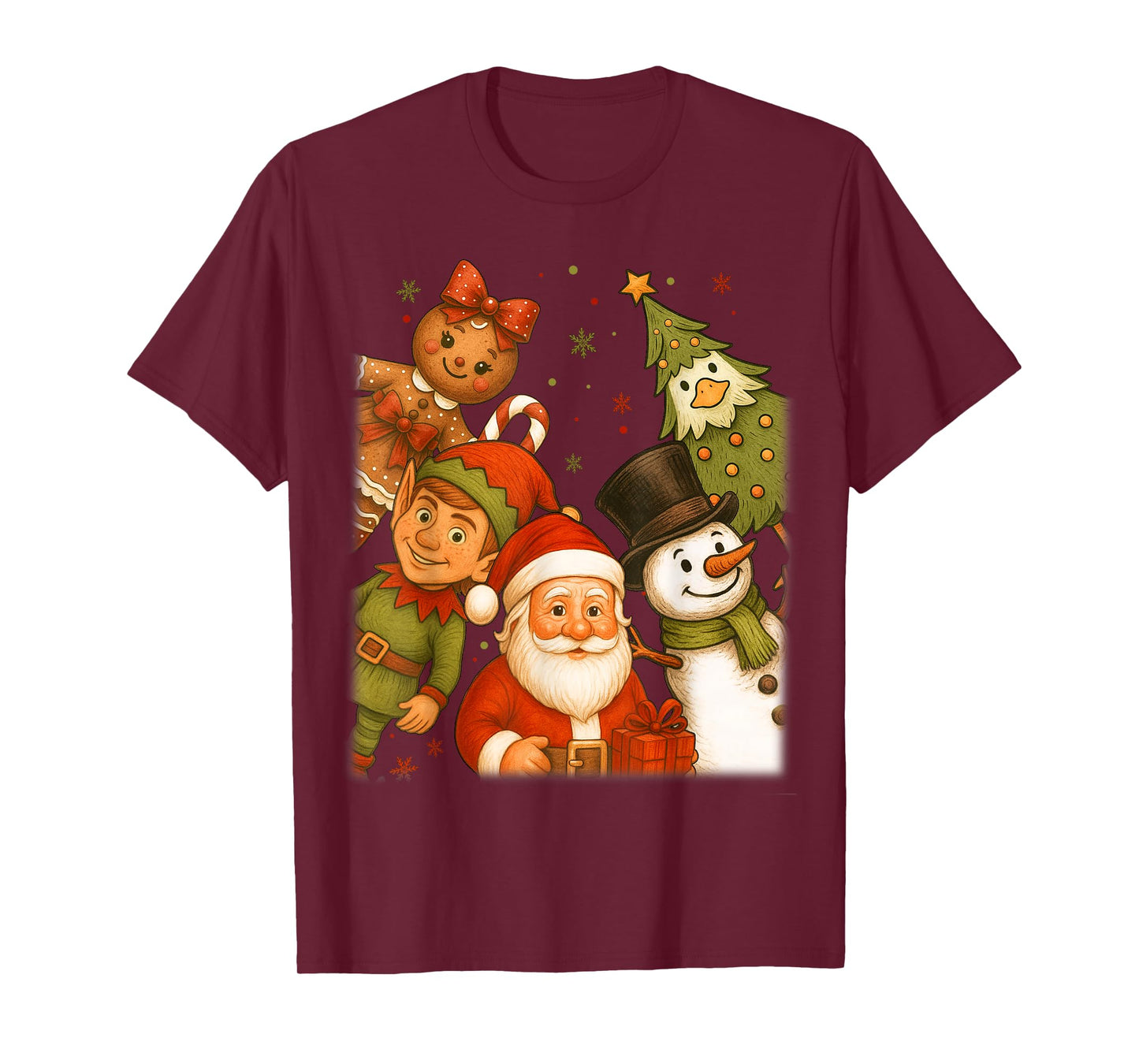 Retro Santa Elf Snowman Gingerbread Christmas Goose Tree Men T-Shirt
