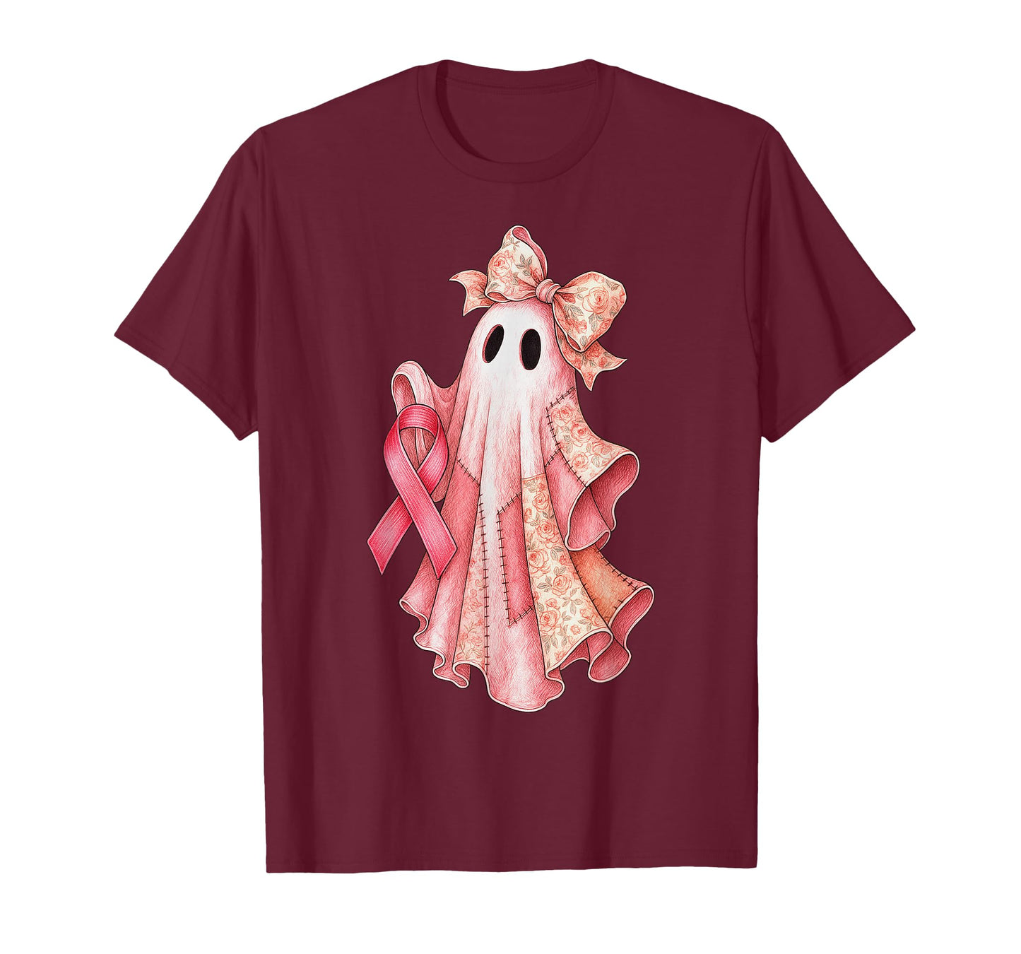 in October We Wear Pink Ghost Witch Breast Cancer Awareness T-Shirt