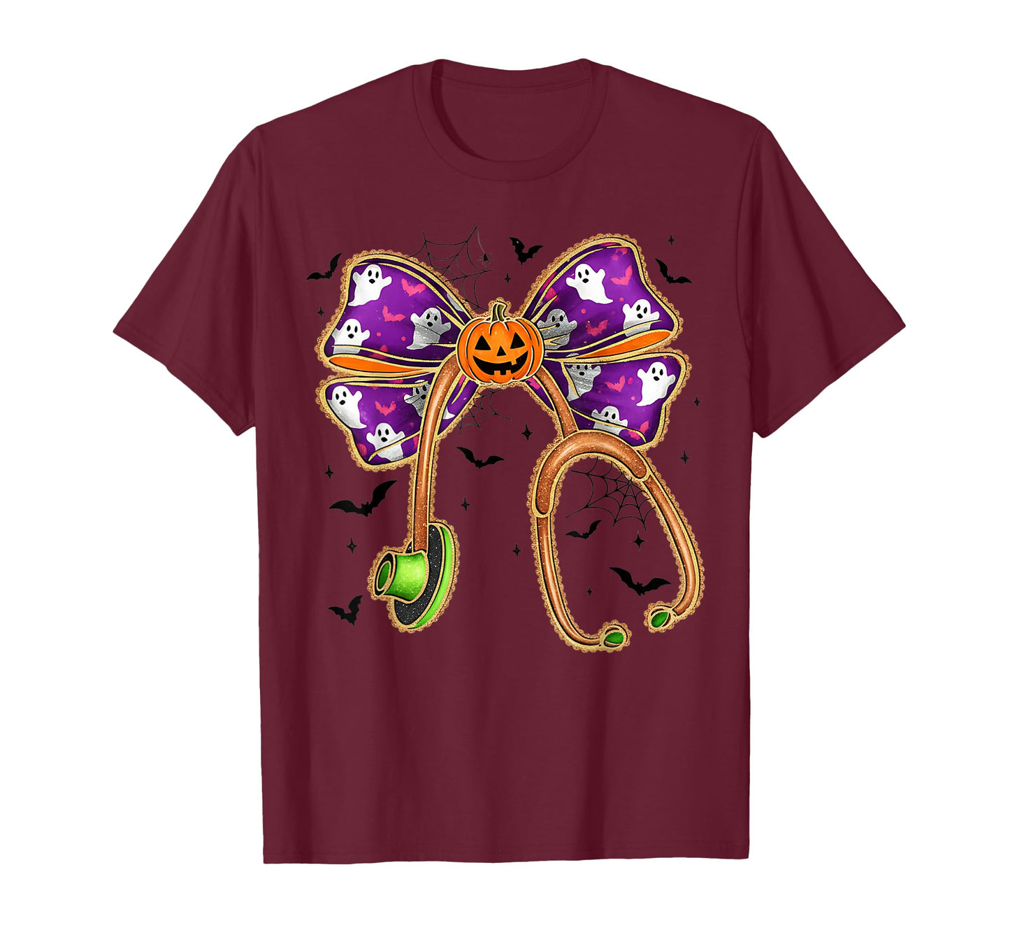 Nurse Stethoscope Pumpkin Coquette Bow Nursing Halloween T-Shirt