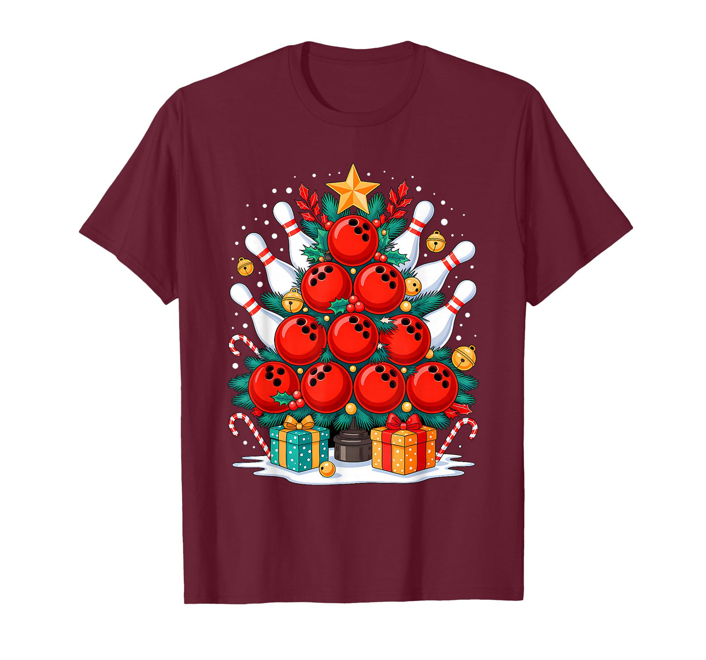 Funny Bowling Christmas Tree Lights Xmas Vibes Bowling Lover T-Shirt