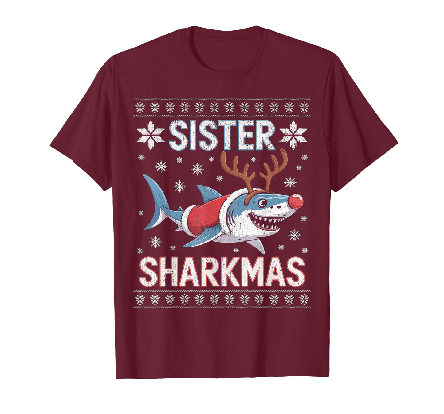 Sister Sharkmas Funny Shark Santa Hat Ugly Christmas Sweater T-Shirt