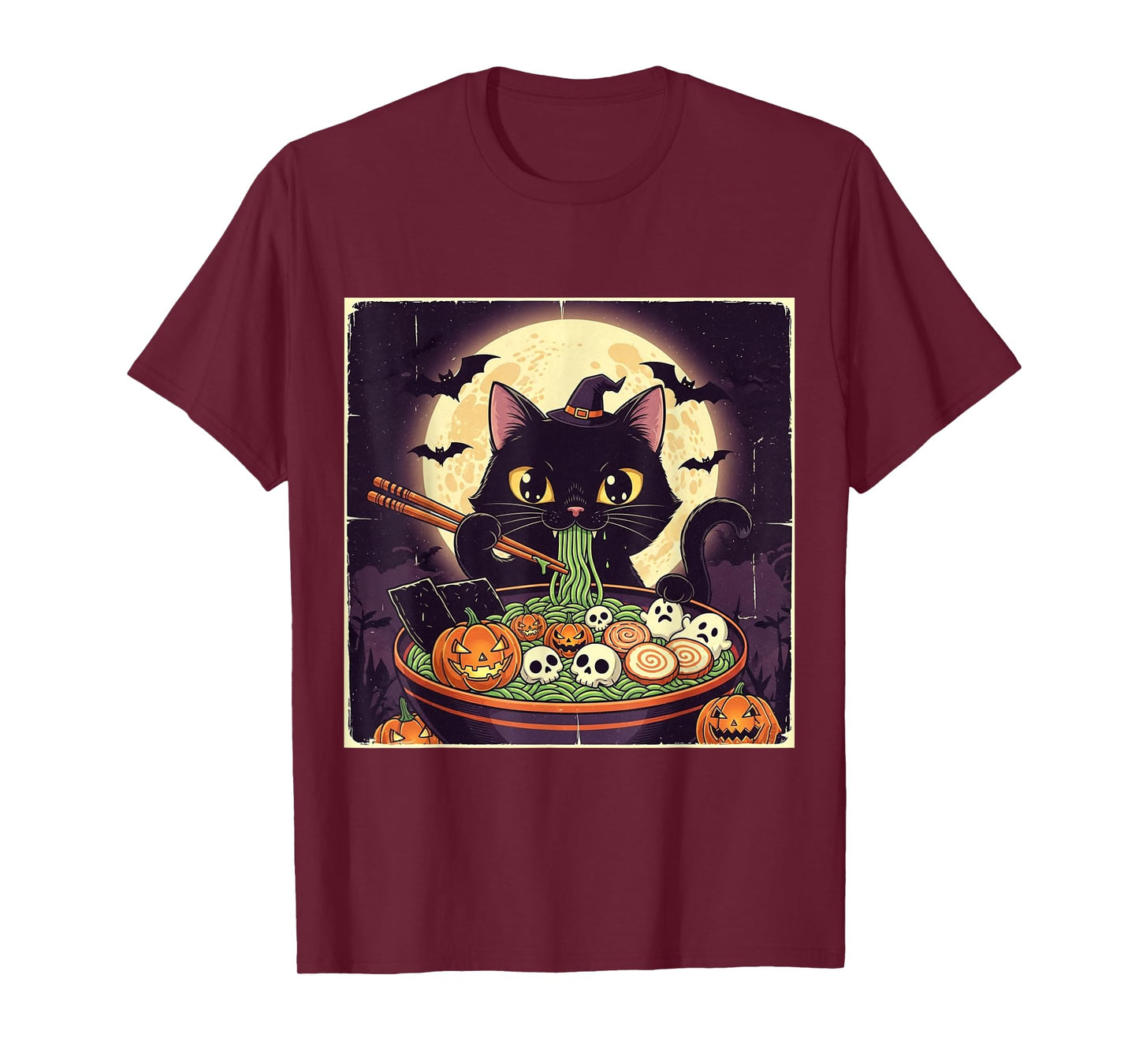 Halloween Cat Ramen Witch Hat Black Bowl Creepy Cute Poster T-Shirt