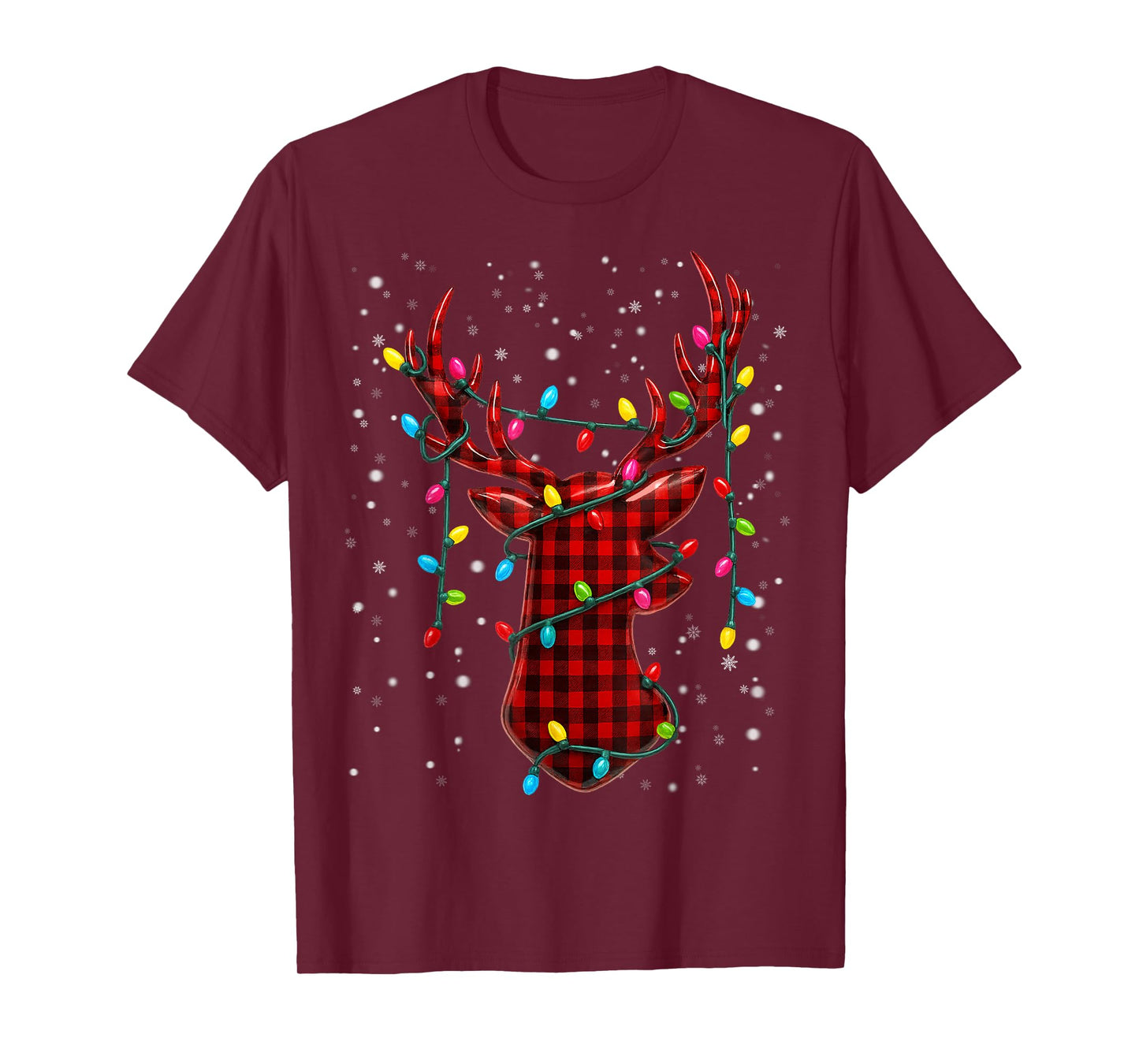 Graphic Plaid Rudolph Christmas Tree Light Xmas Men T-Shirt