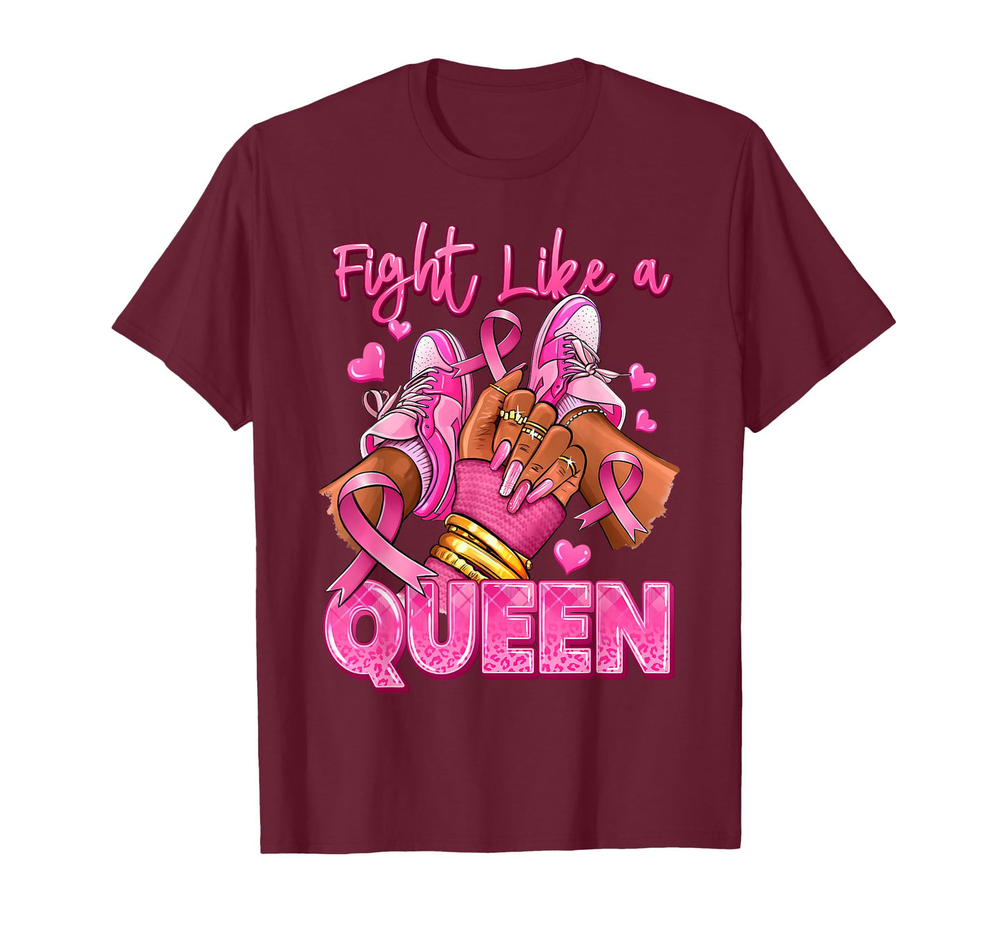 Afro Queen Black Women Breast Cancer Survivor Pink Ribbon T-Shirt