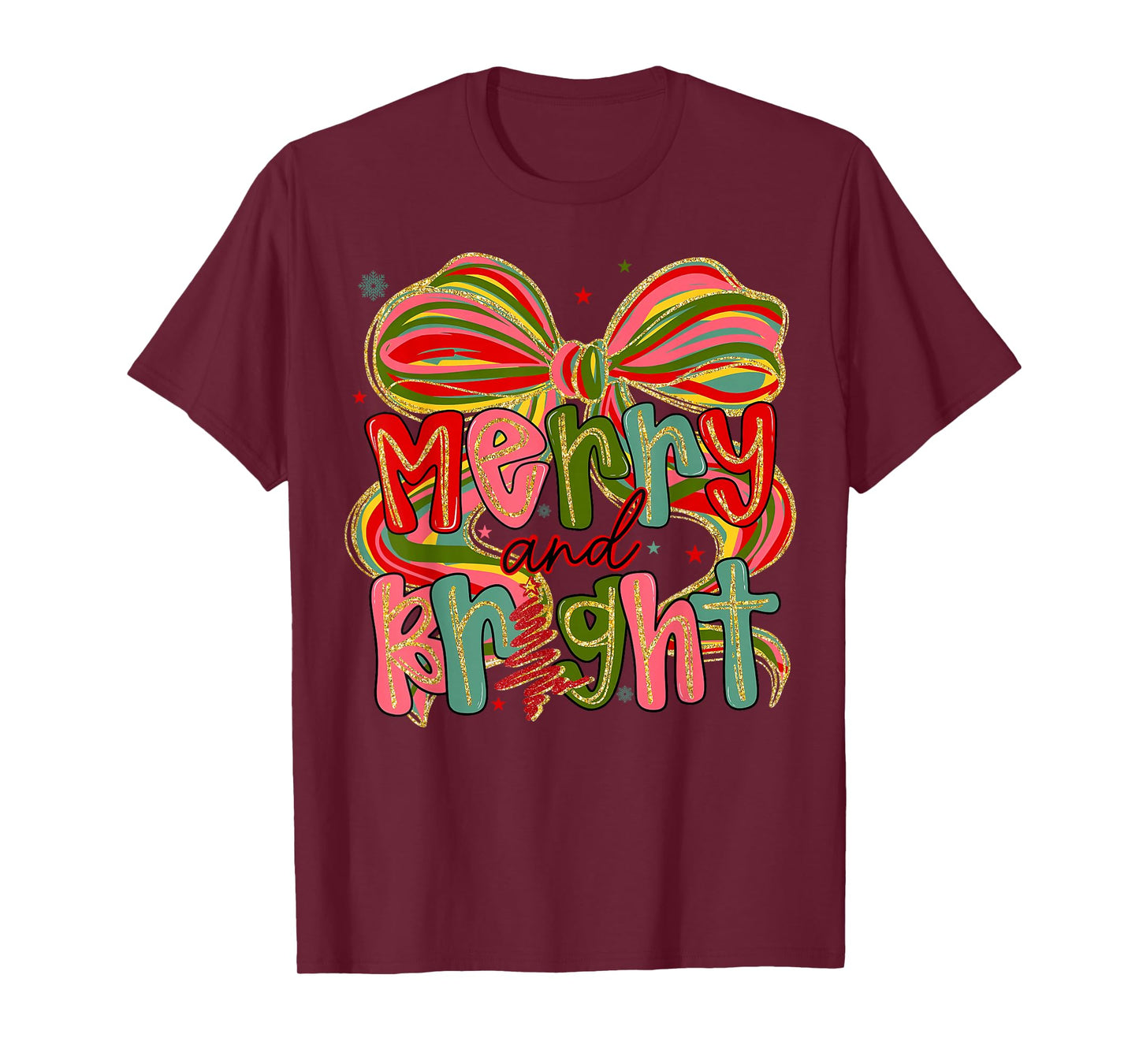 Merry & Bright Christmas Xmas Coquette Bow Pajamas Holiday T-Shirt
