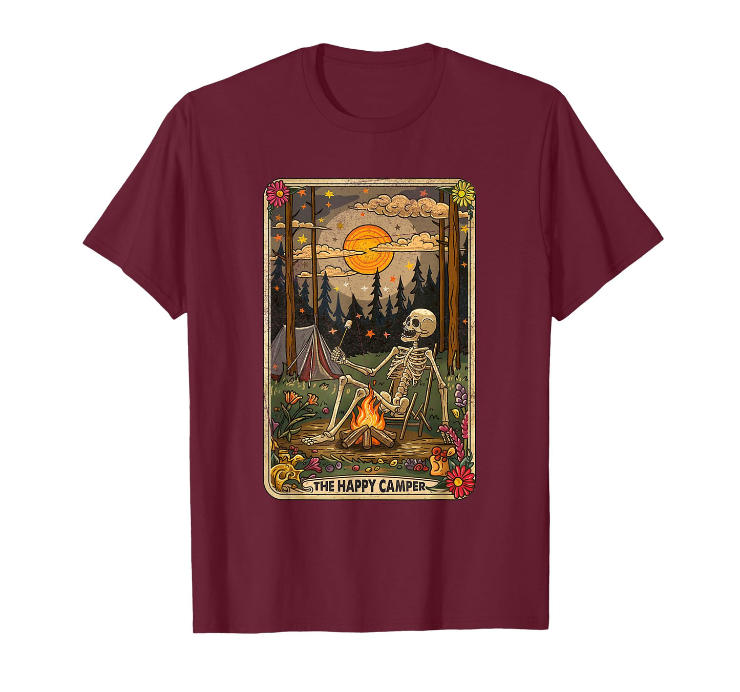 The Happy Camper Cute Skeleton Marshmallow Mystic Tarot Card T-Shirt