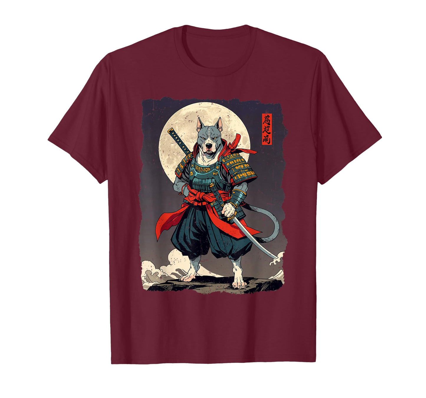 Pitbull Dog Samurai Japanese Retro Ukiyo-e Warrior T-Shirt