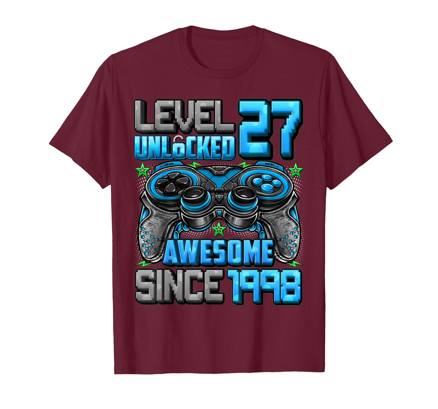 Level 27 Unlocked Awesome Since 1998 27th Birthday Gaming T-Shirt