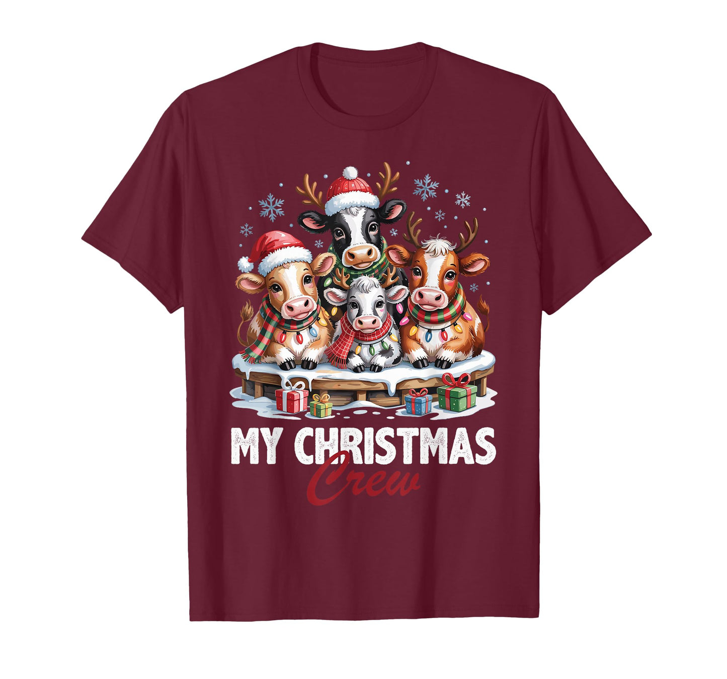 Cow Christmas Crew Cute Animals Lovers Funny Holiday Pajama T-Shirt