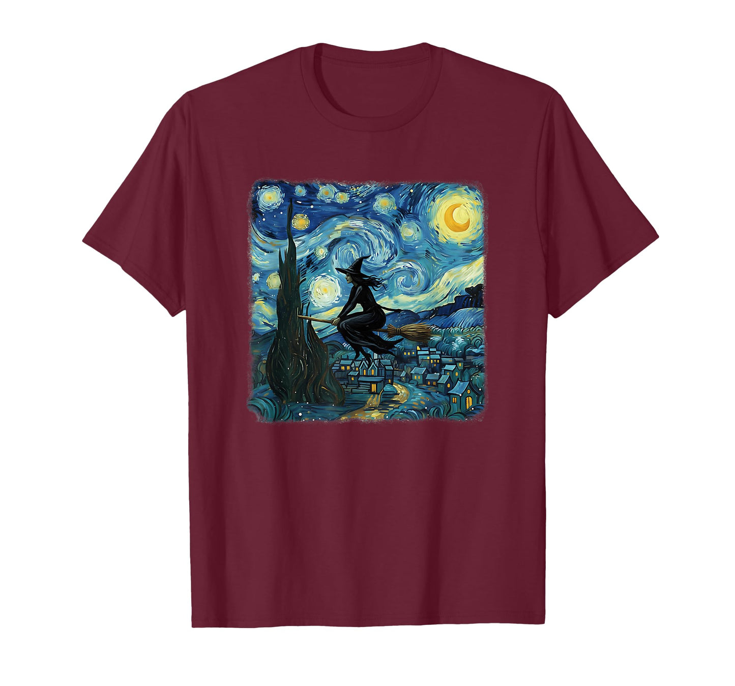 Funny Witch Flying Broomstick Starry Night Halloween T-Shirt