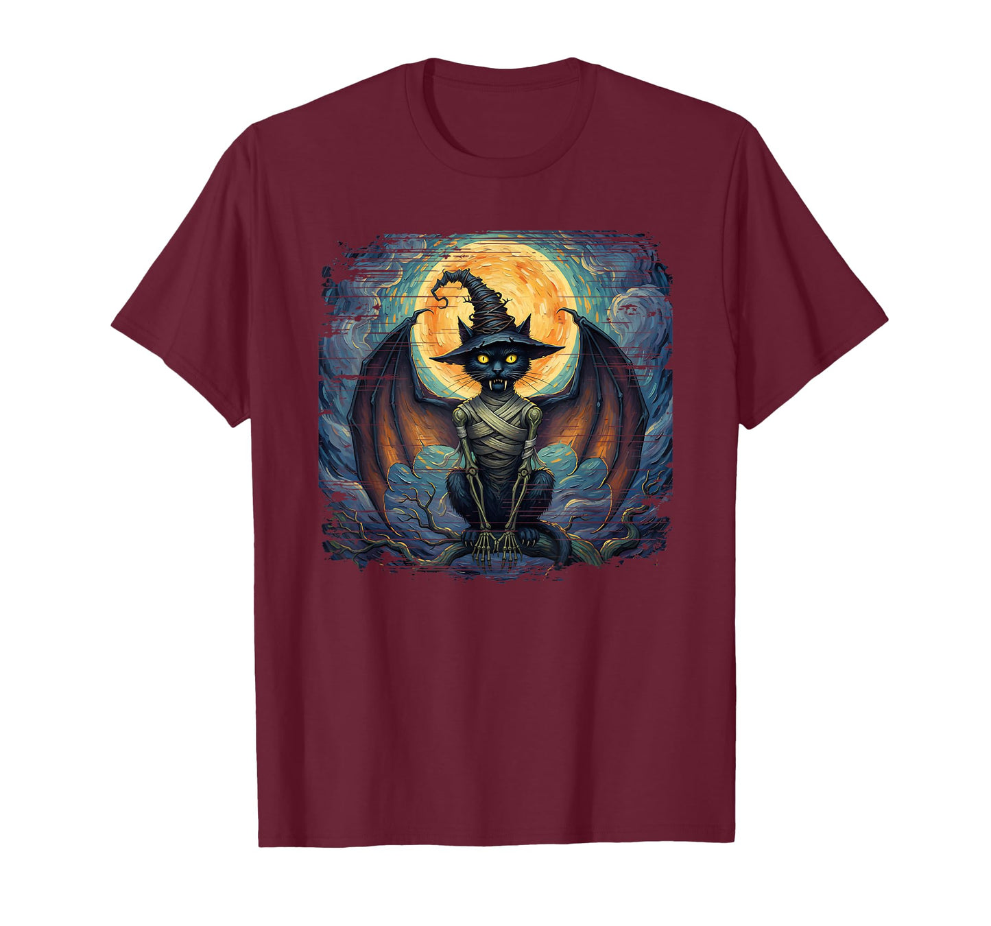 Black Cat Gothic Horror Witch Hat Vampire Spooky Halloween T-Shirt