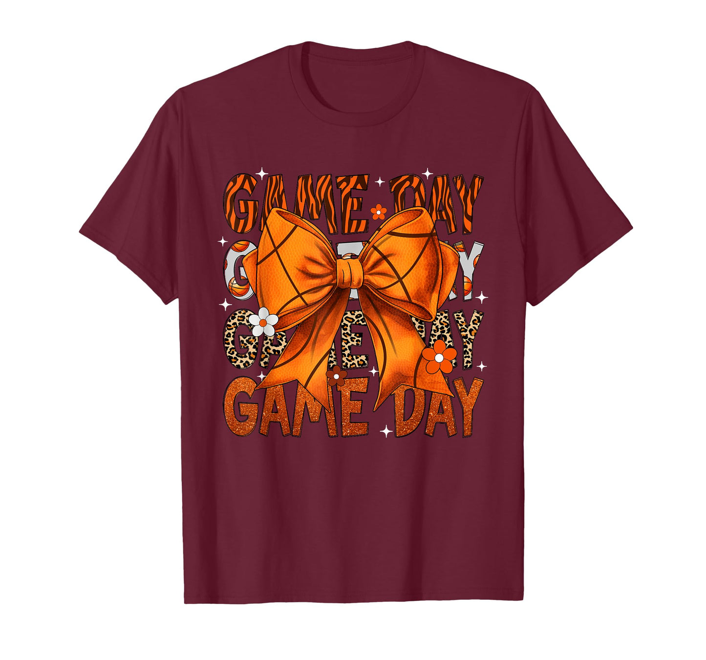Game Day Basketball Bow Coquette Leopard Basketball T-Shirt