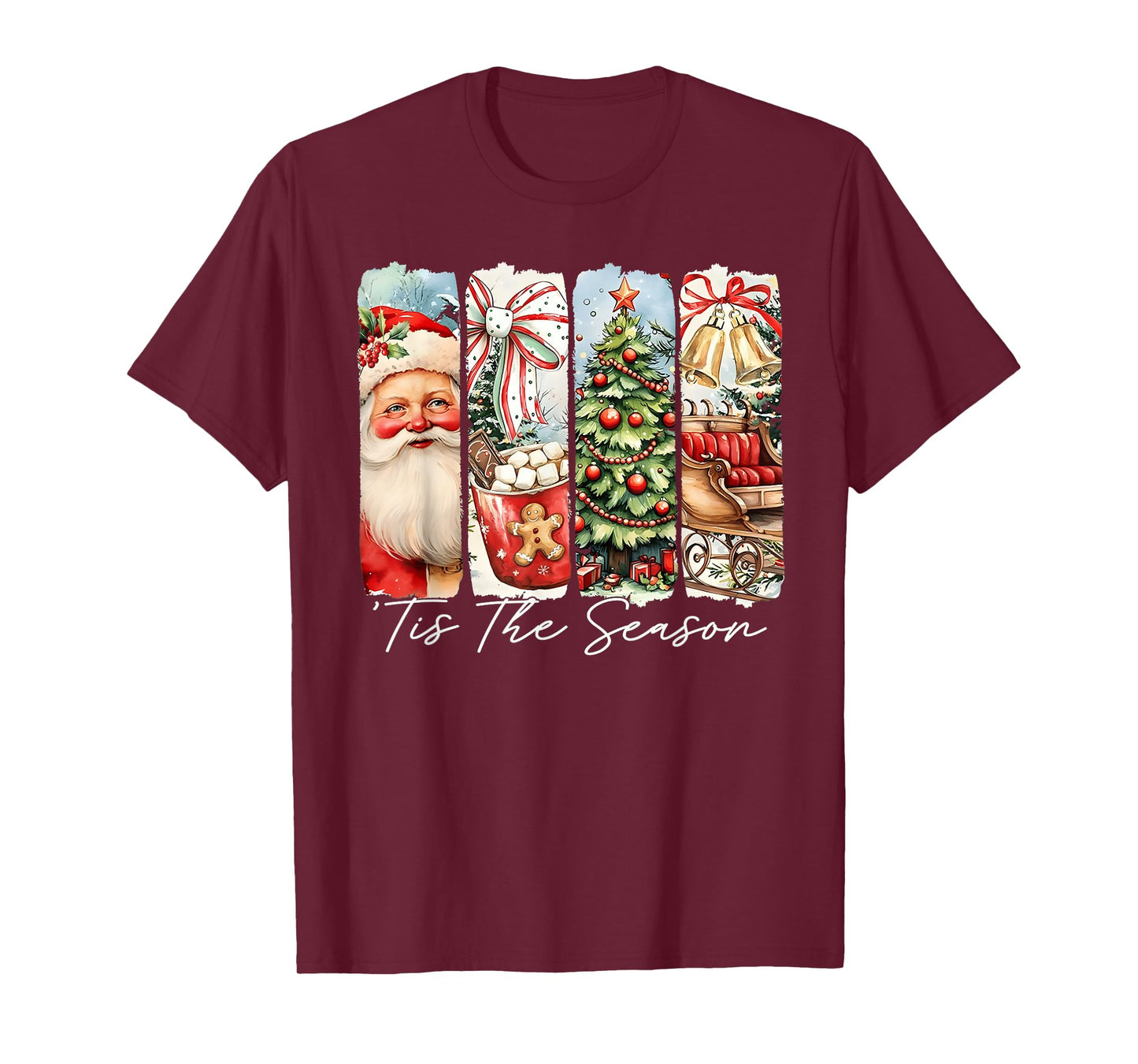 Tis The Season Vintage Christmas Tree Santa Cocoa Sleigh T-Shirt
