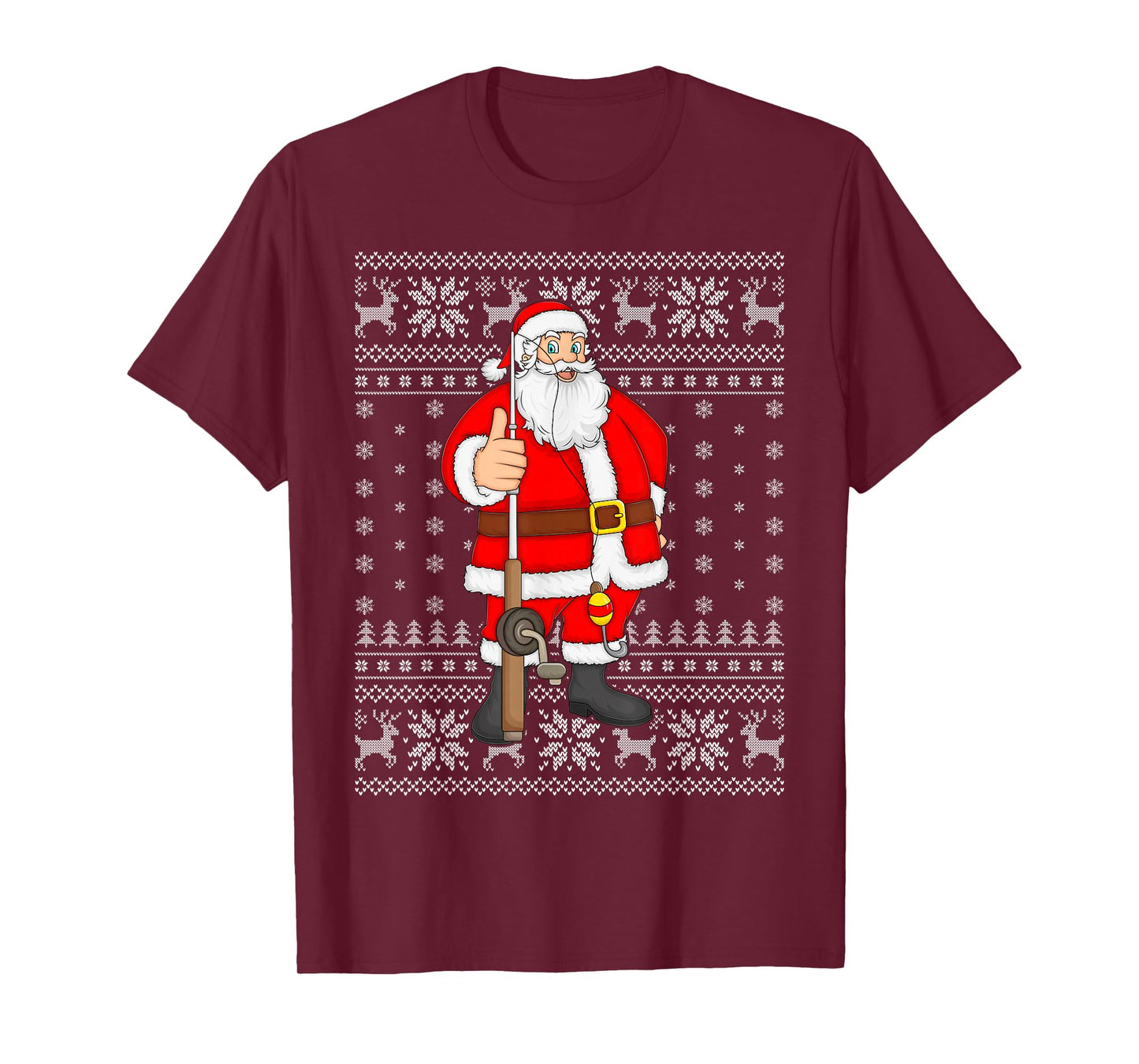 Fishing Santa Ugly Christmas Sweaters Funny Fisherman Xmas T-Shirt