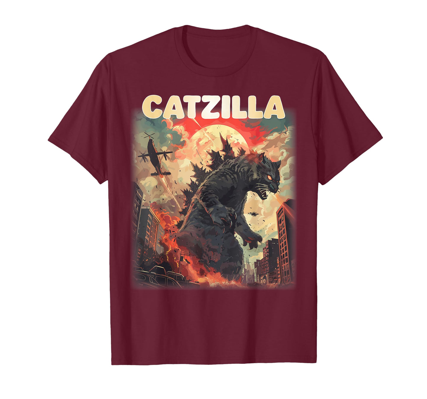 Vintage Catzilla Japanese Sunset Style Cat Kitten Lover T-Shirt
