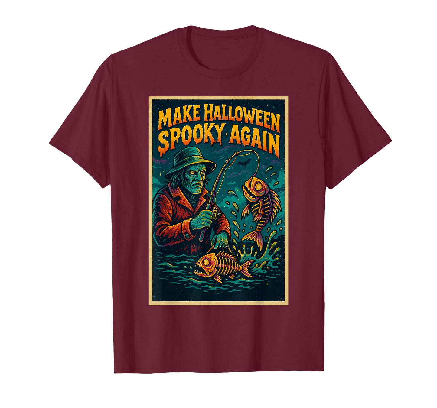 Spooky Zombie Fishing Funny Make Halloween Spooky Again T-Shirt