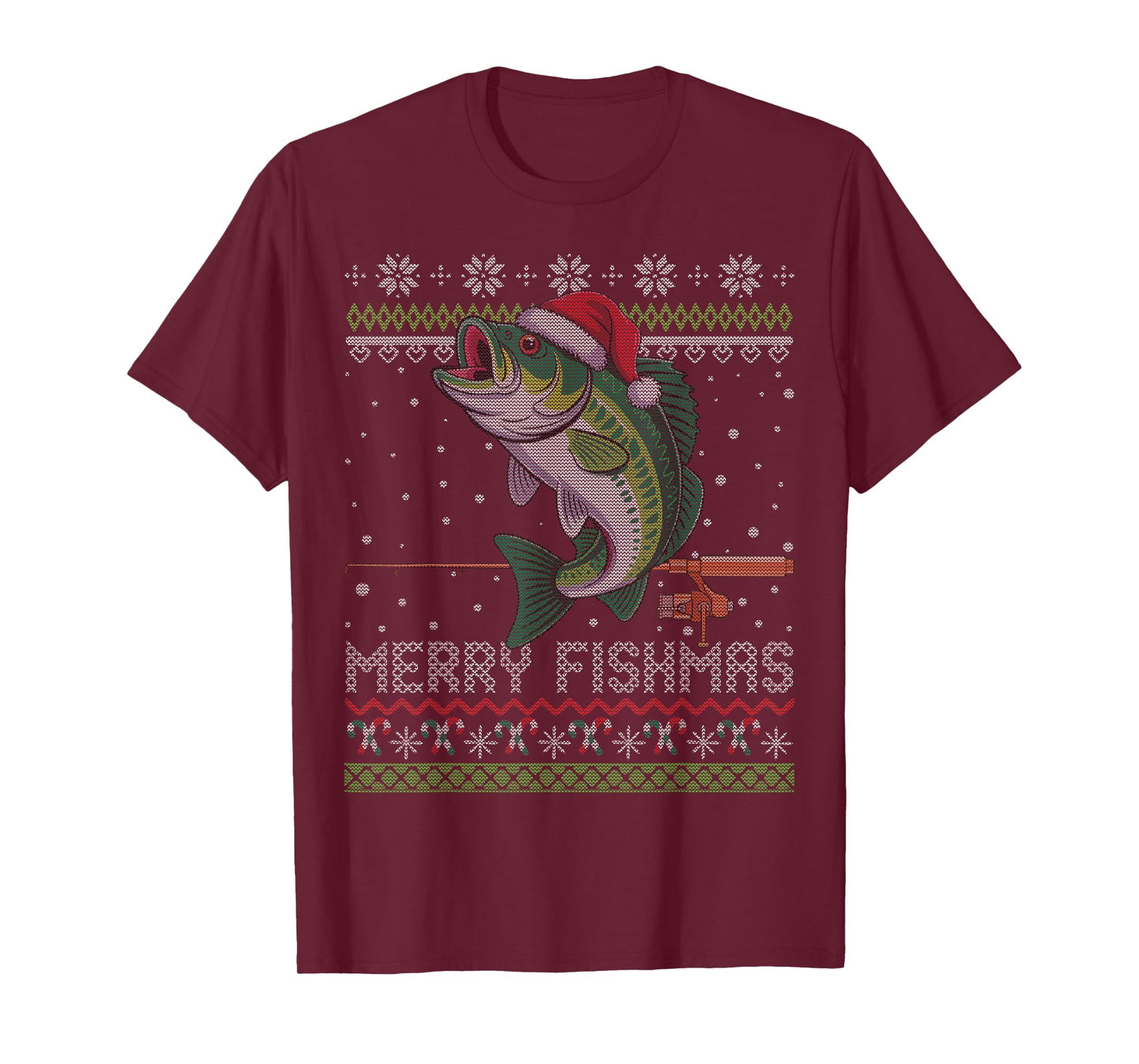 Merry Fishmas Bass Fish Funny Ugly Christmas Fishing T-Shirt