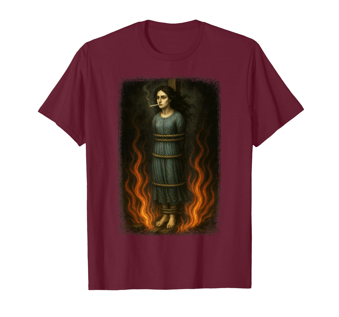 Witch Lighting Cigarette with Flames Occult Unholy Funny T-Shirt