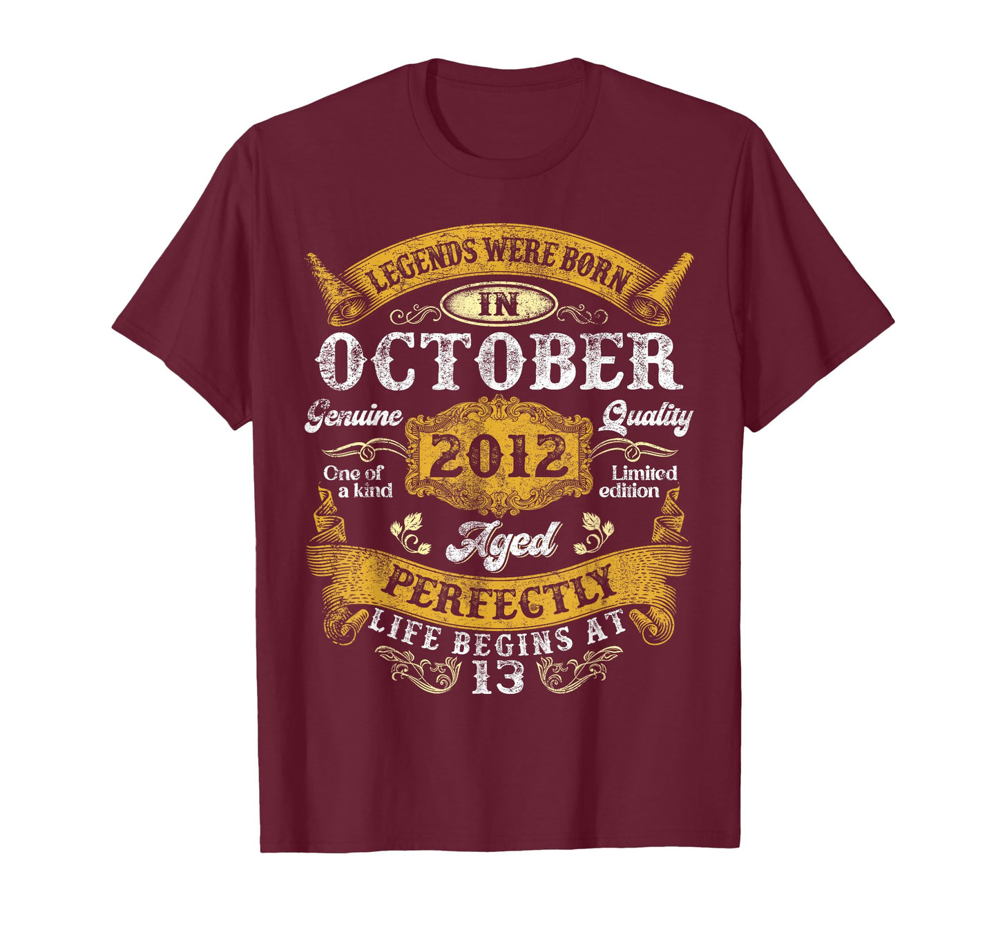 Legends Were Born In October 2012 Vintage 13th Birthday Boys T-Shirt