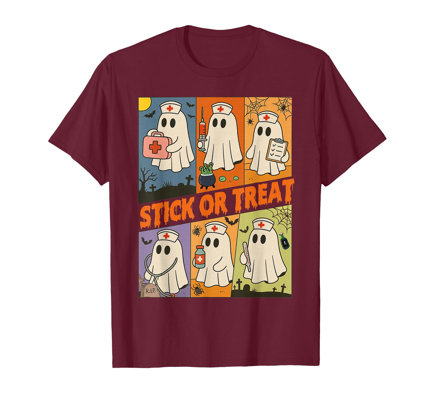 Halloween Vibes Spooky RN Nurse Squad Stick Or Treat T-Shirt