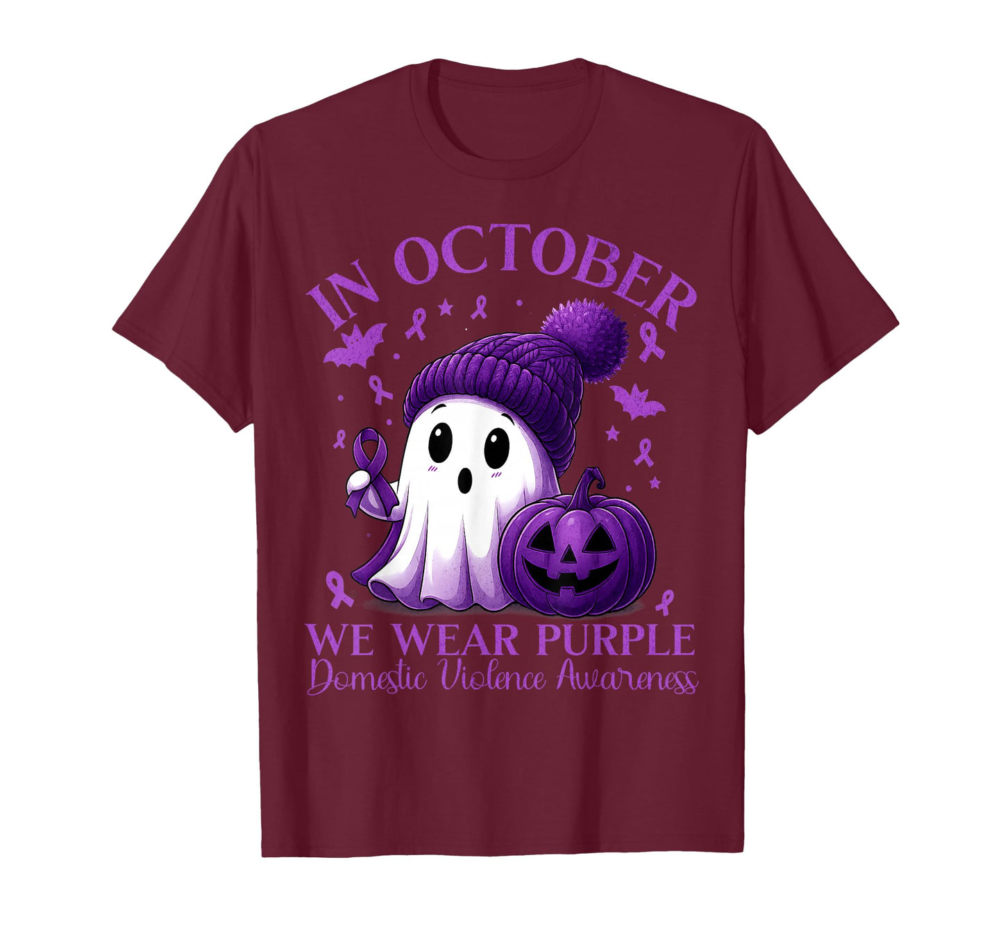 October We Wear Purple Ghost Domestic Violence Awareness T-Shirt