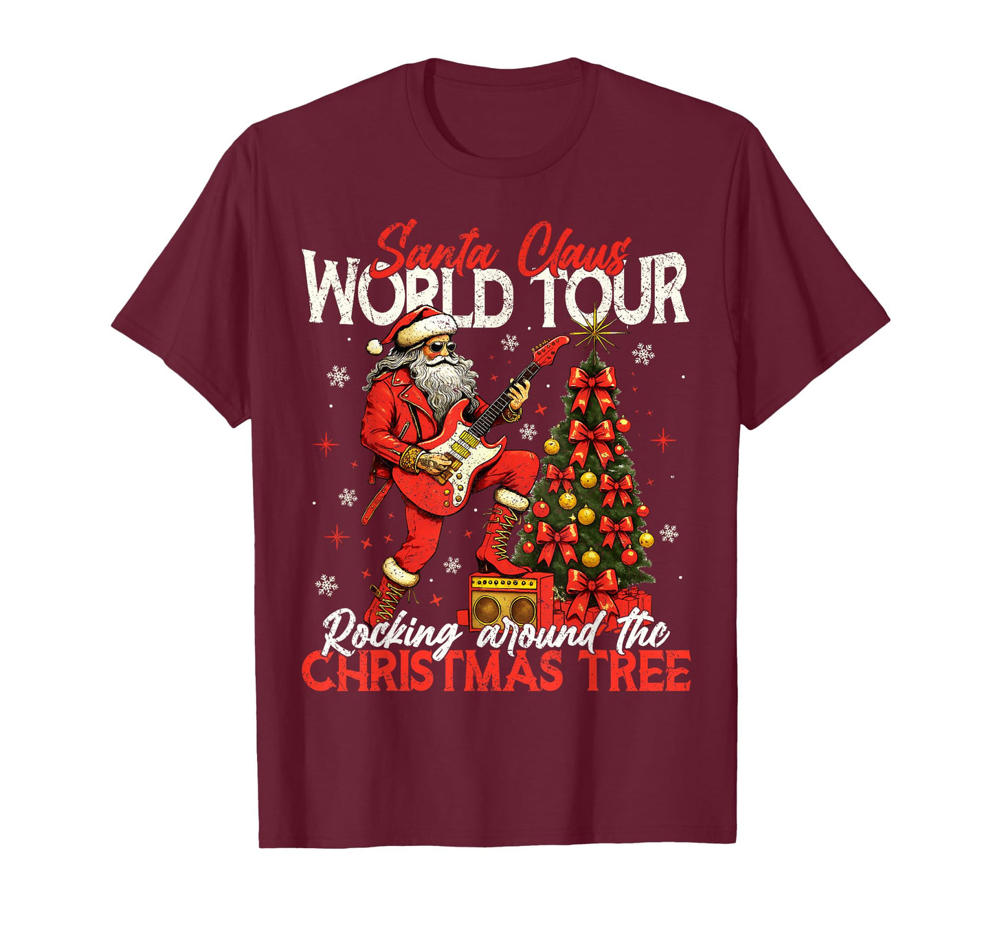 Rockin Santa World Tour Christmas Tree Guitar Men Women T-Shirt