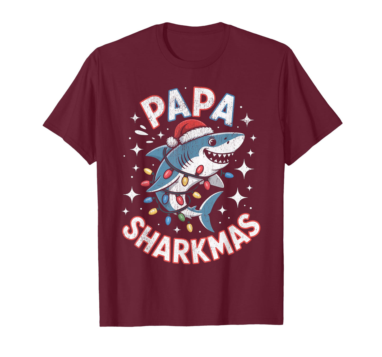 Papa Sharkmas Funny Shark Santa Hat Ugly Christmas Sweater T-Shirt