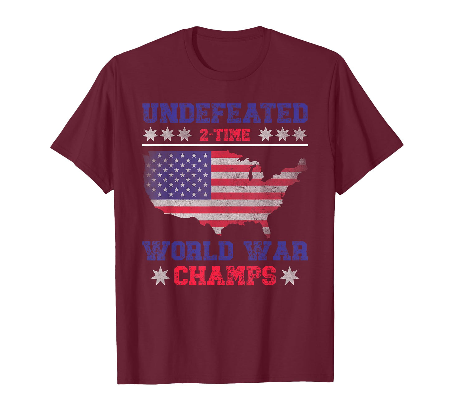 Undefeated 2 Time World War Champs 4th of July USA Map Retro T-Shirt
