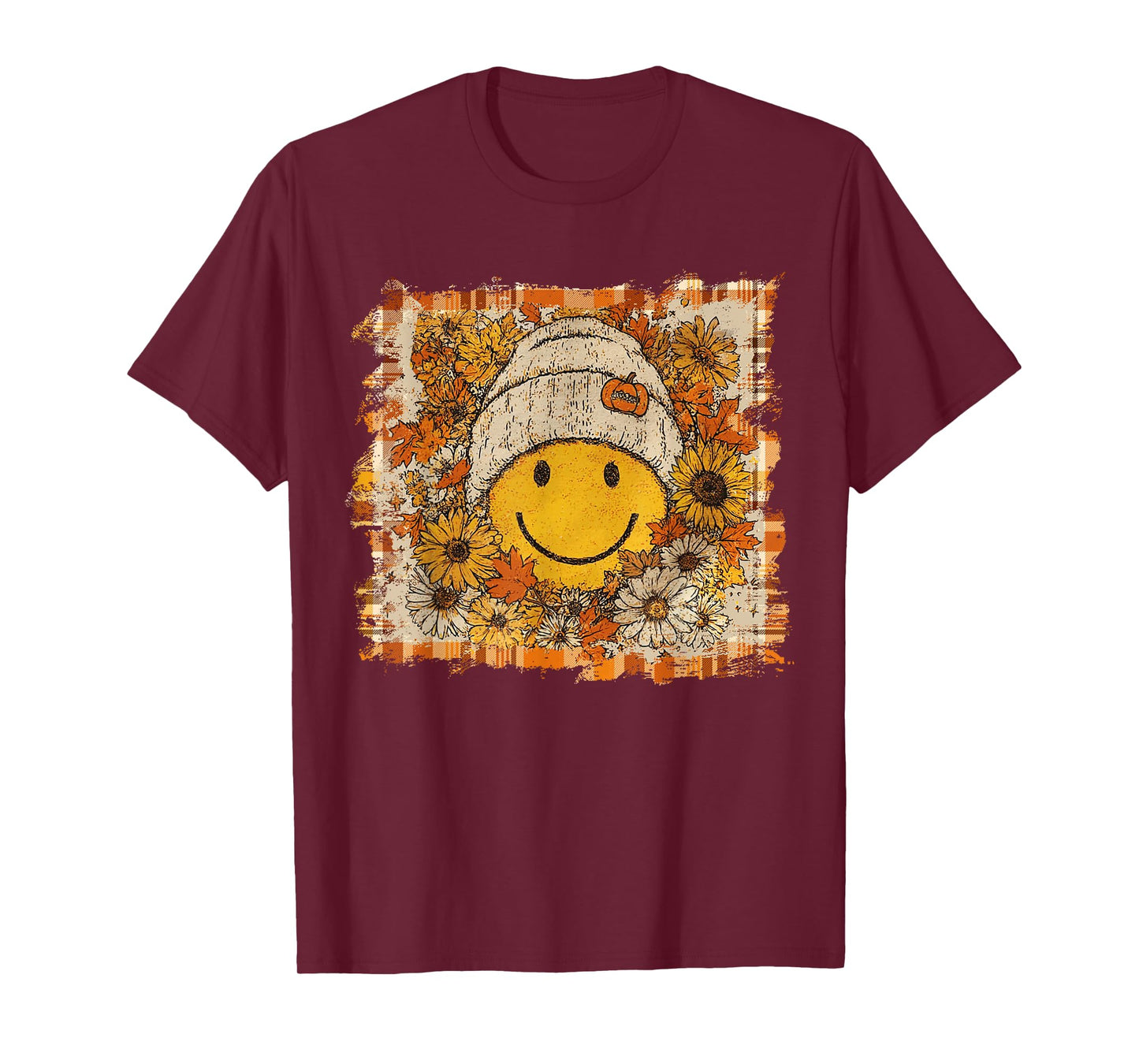 floral fall smile face shirt, Fall shirt, Fall pumpkin gift T-Shirt