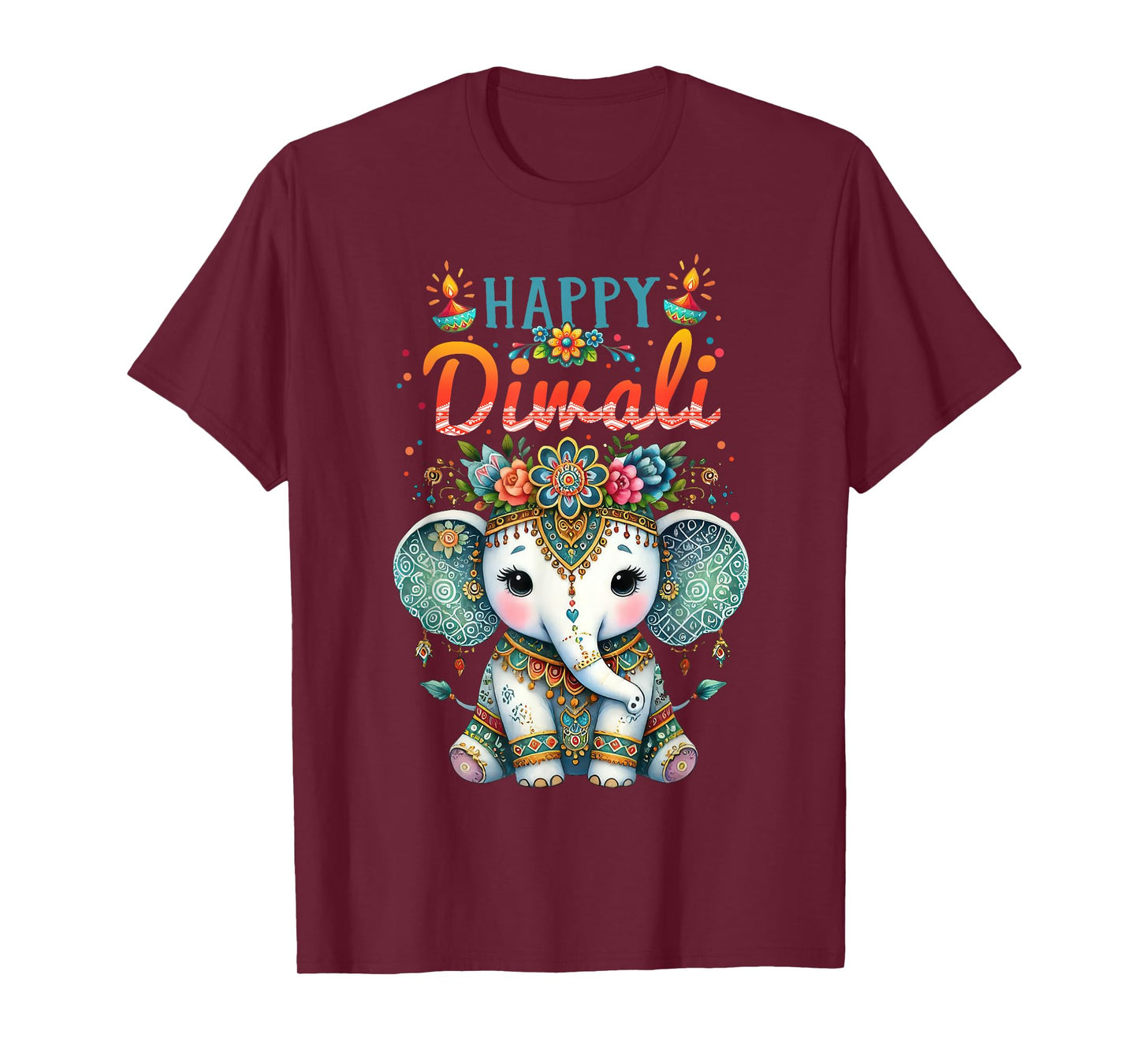 Happy Diwali 2025 Diya Rangoli Lamp Elephant Vintage Floral T-Shirt