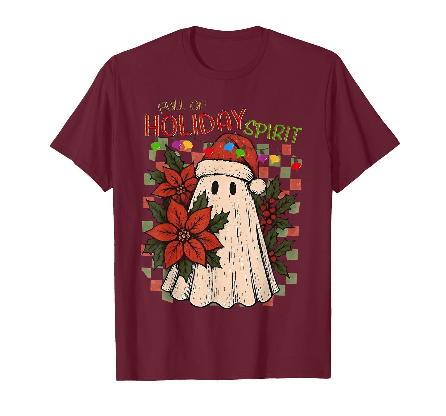 Santa Ghost Holiday Spirit Teacher Preppy Floral Christmas T-Shirt