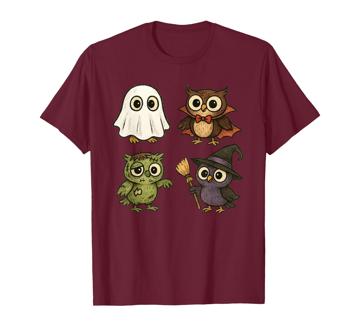 Owl Spooky Witch Boo Zombie Cute Owl Halloween Boys Girls T-Shirt