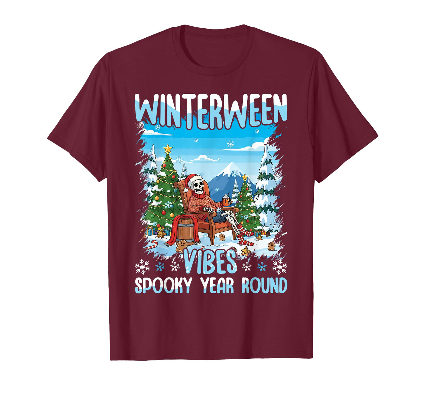 Winterween Vibes Spooky Year Round Halloween Winter Skeleton T-Shirt