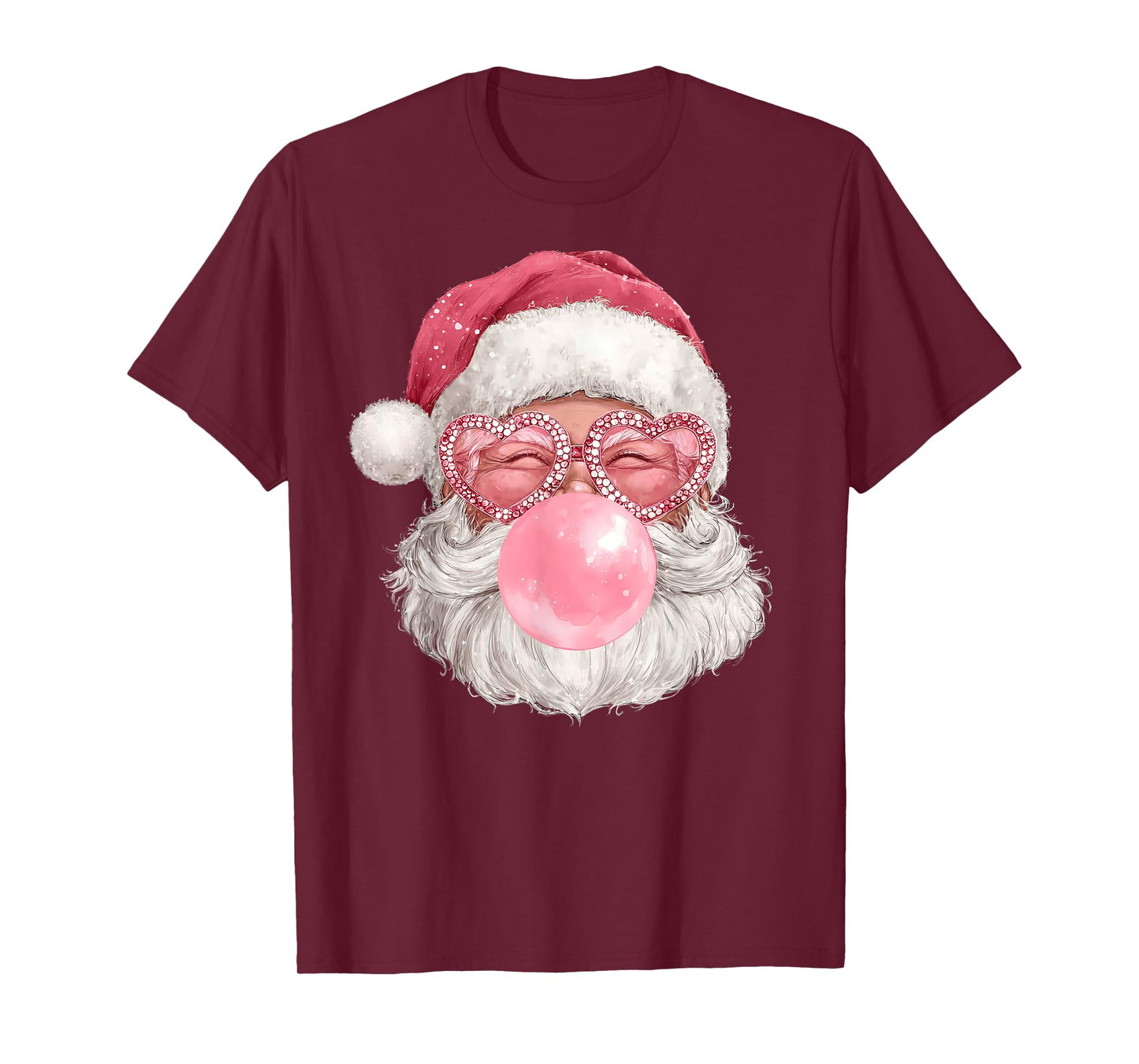 Bubble Gum Santa Claus Face Sunglasses Hat Beard Christmas T-Shirt