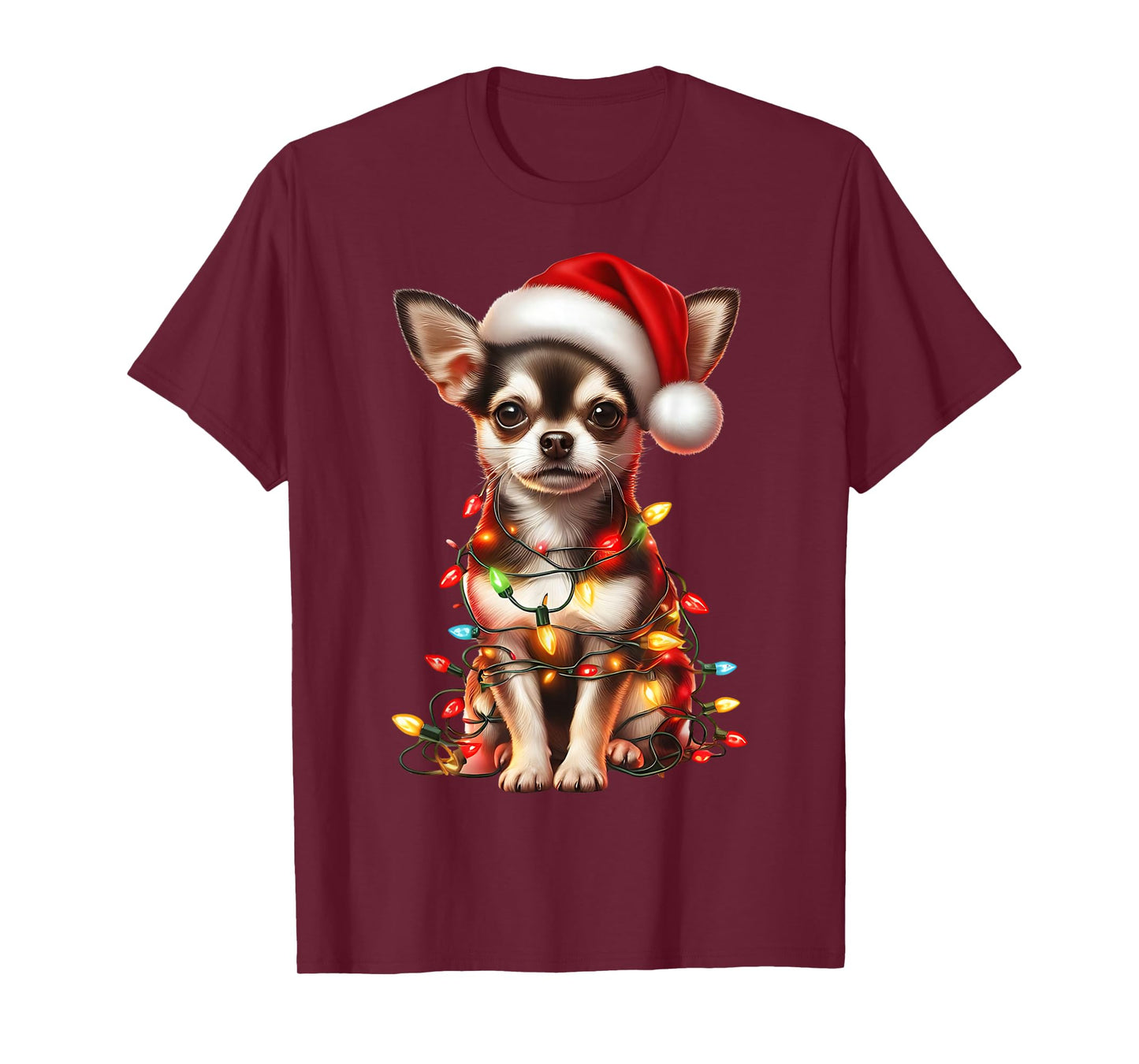 Chihuahua Dog Christmas Lights Santa Hat Dog Lover T-Shirt